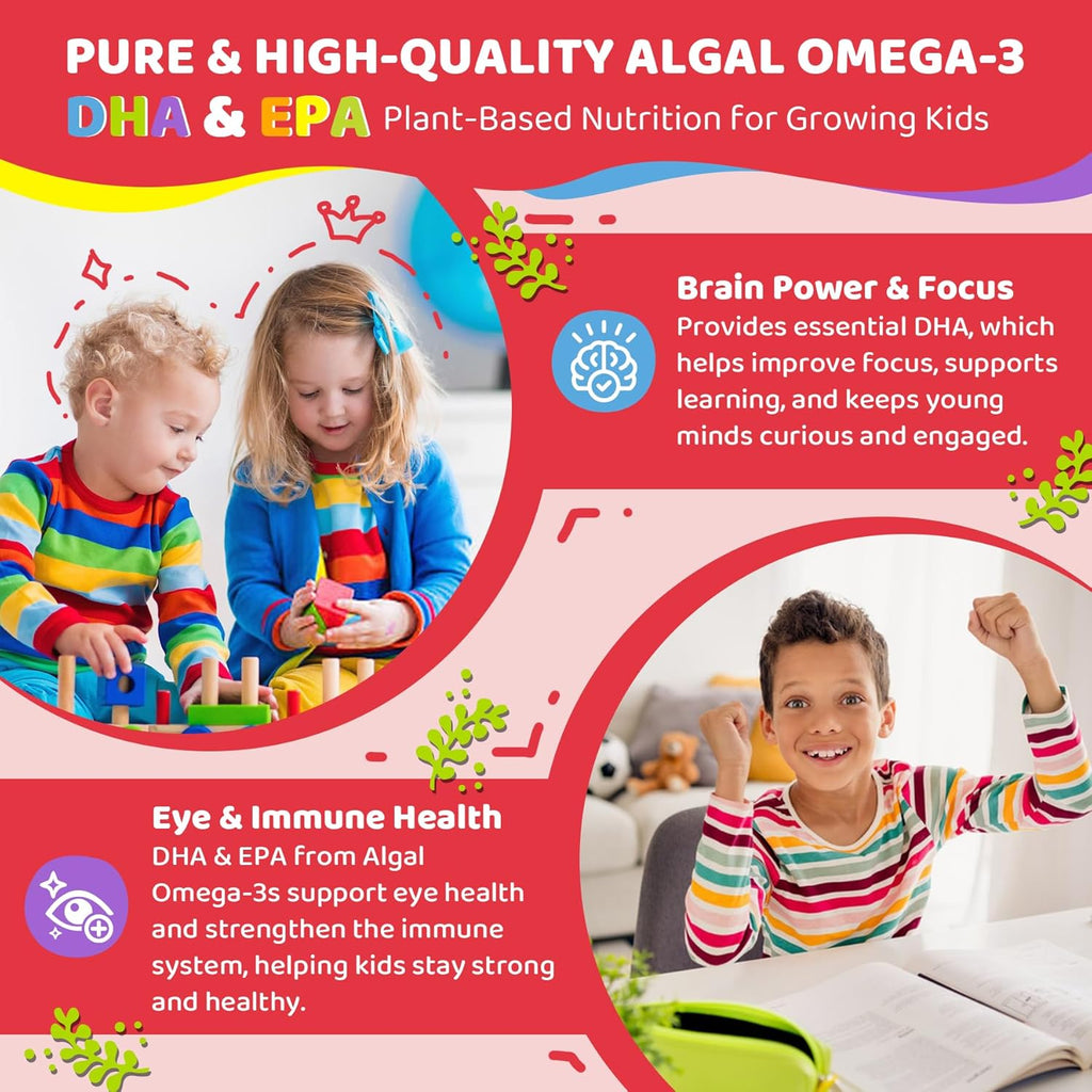Vitamin D3 K2 + Calcium Liquid-filled Gummies for Kids & Teens, 1000IU/2000IU D3 with Magnesium, Algal Omega 3, Vitamin for Kids for Bones & Teeth, Calcium Absorption, Brain, Immunity,Sugar-Free,60Cts