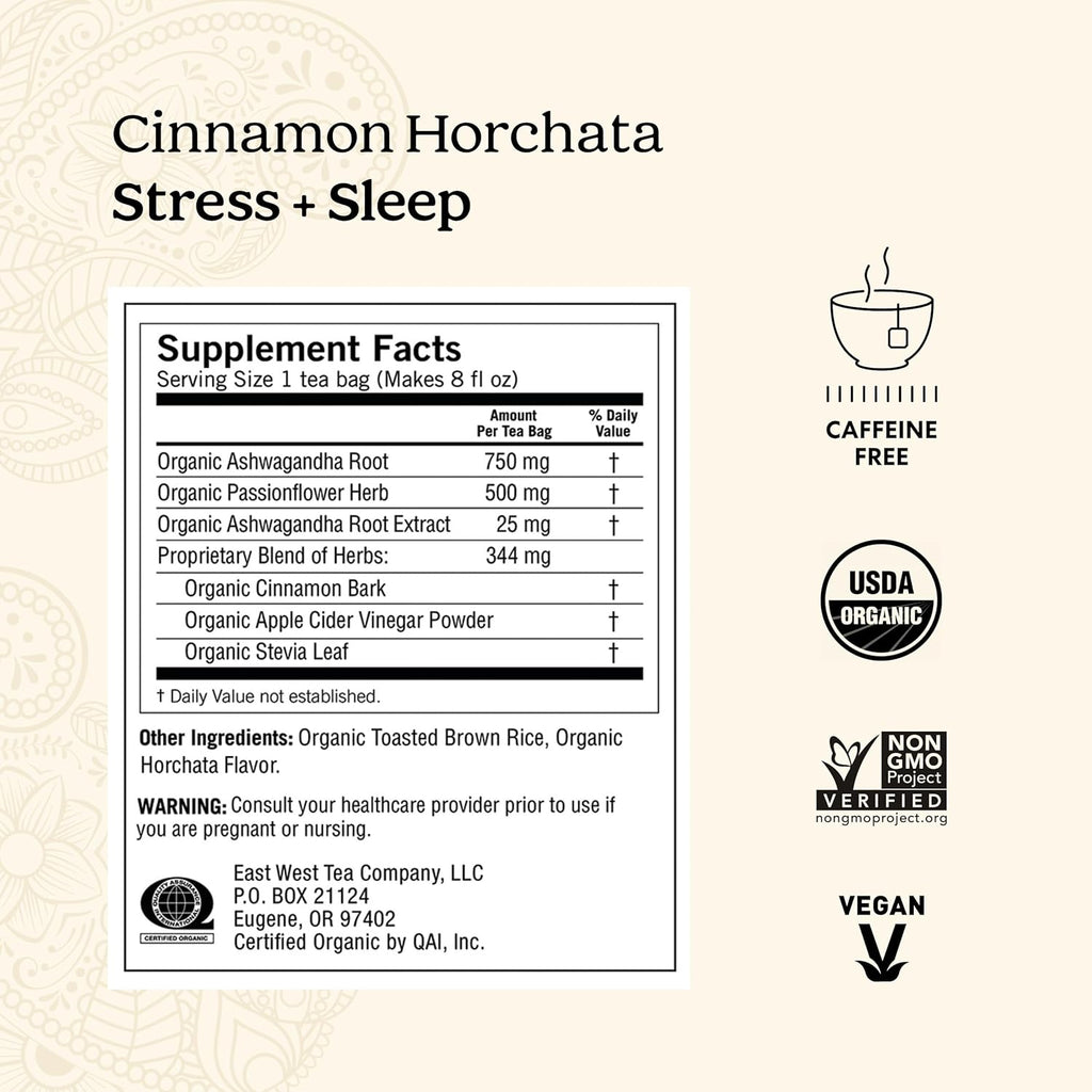 Yogi Tea Cinnamon Horchata Stress & Sleep - 16 Tea Bags per Pack (4 Packs) - Organic Sleep Tea - Supports a Restful Sleep - Includes Ashwagandha, Passionflower & Apple Cider Vinegar