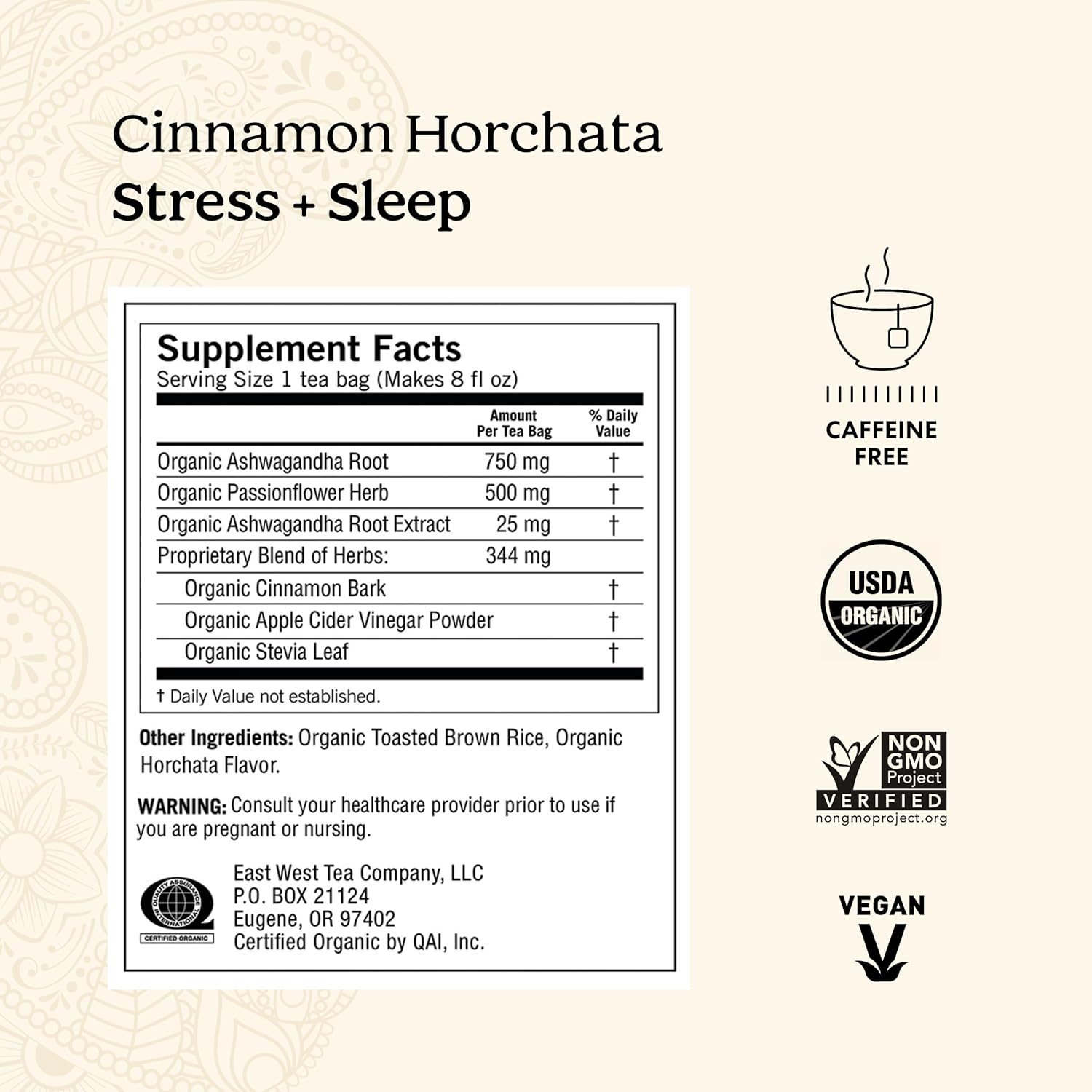 Yogi Tea Cinnamon Horchata Stress & Sleep - 16 Tea Bags per Pack (4 Packs) - Organic Sleep Tea - Supports a Restful Sleep - Includes Ashwagandha, Passionflower & Apple Cider Vinegar