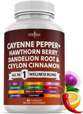 NEW AGE Cayenne Pepper Capsules Supplement with Hawthorn Berry, Dandelion Root, Ceylon Cinnamon, Garlic, Ginger, ACV, Milk Thistle, Beet Root, Aloe Vera - 60 Count
