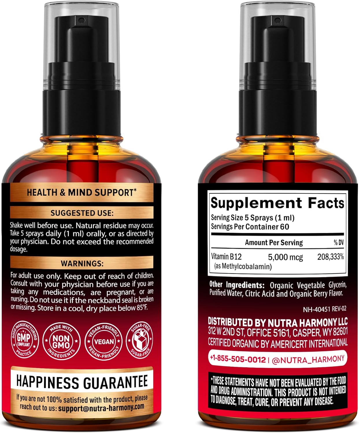 USDA Organic Vitamin B12 Sublingual Spray - 5000 mcg Liquid Vegan Methylcobalamin for Women & Men - Energy Boost, Focus & Mood, Brain Health Support - Maximize Absorption - 2 Month Supply, 2 fl oz