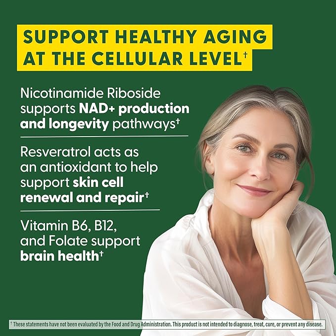MegaFood NAD+ Supplement with Nicotinamide Riboside & Resveratrol - NMN Supplement Alternative - Vitamin B12, B6, Methylfolate & Niacin - NAD for Healthy Aging - Non-GMO - 60 Capsules, 30 Servings