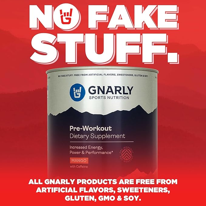 Gnarly Nutrition Natural Pre-Workout Powder, Mango – NSF Contents Certified, Endurance & Recovery – Vegan Pre-Workout, Sports Nutrition – Mango with Caffeine, 14.82 oz