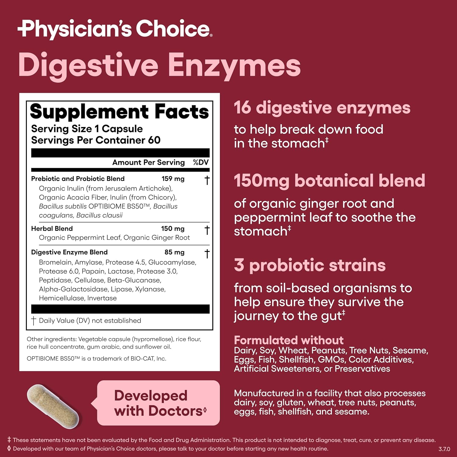 Physician's CHOICE Digestive Enzymes - Multi Enzymes, Organic Prebiotics & Probiotics for Digestive Health & Gut Health - Meal Time Discomfort Relief & Bloating - Dual Action Approach - 60 CT