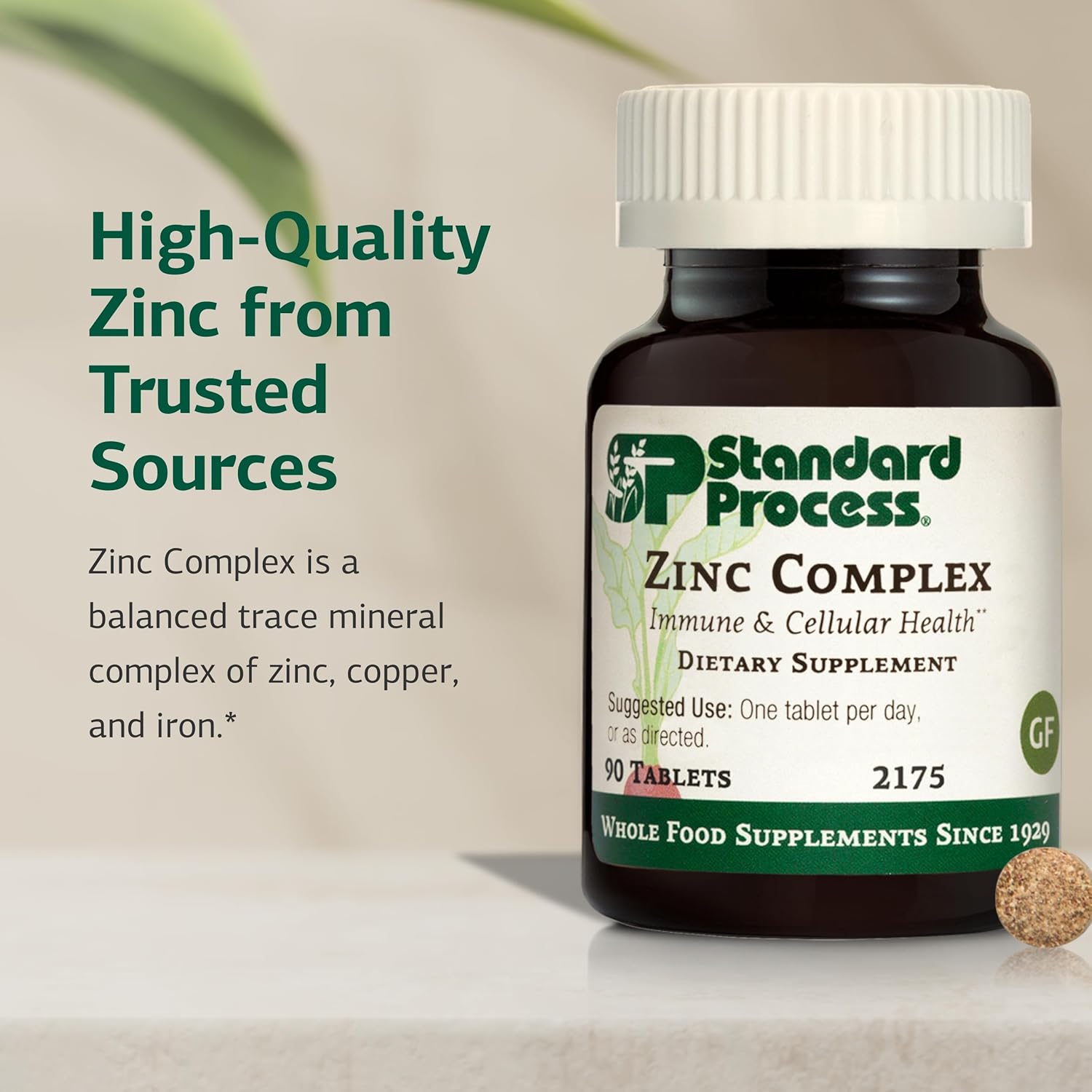 Standard Process Zinc Complex - Enzyme Function Support to Aid Normal Testes Function - Supports Immune Health & Cellular Energy - Gluten-Free, Non-Dairy & Non-Soy - 90 Tablets (90 Servings)