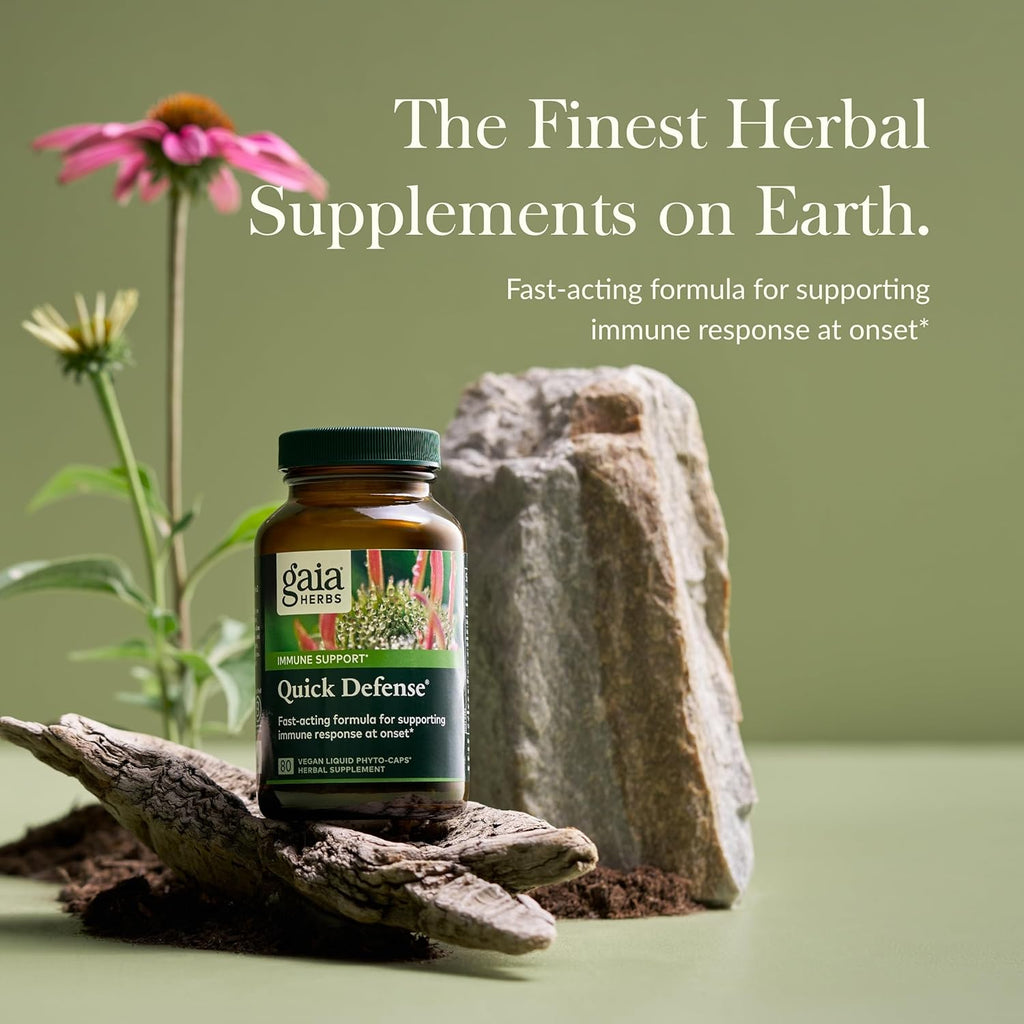 Gaia Herbs Quick Defense - Fast-Acting Immune Support Supplement for Use at Onset of Symptoms - with Echinacea, Black Elderberry, Ginger & Andrographis - 80 Vegan Liquid Phyto-Capsules (8-Day Supply)