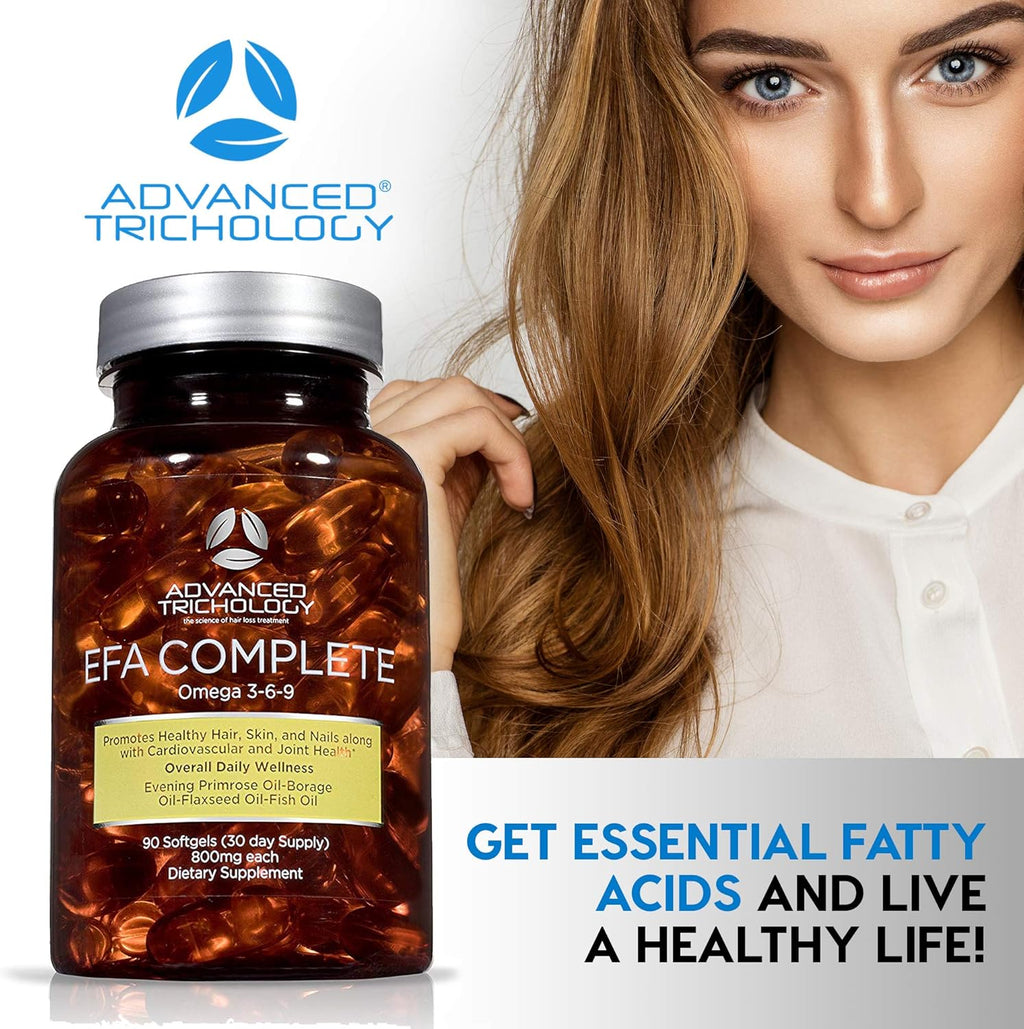 EFA Complete with Optimal Omega 3 6 9 Levels of Potency Flax Oil, Fish Oil, Borage Oil, and Evening Primrose Oil 800mgs (90count) 3rd Party Tested - High in GLA and 369 Omegas