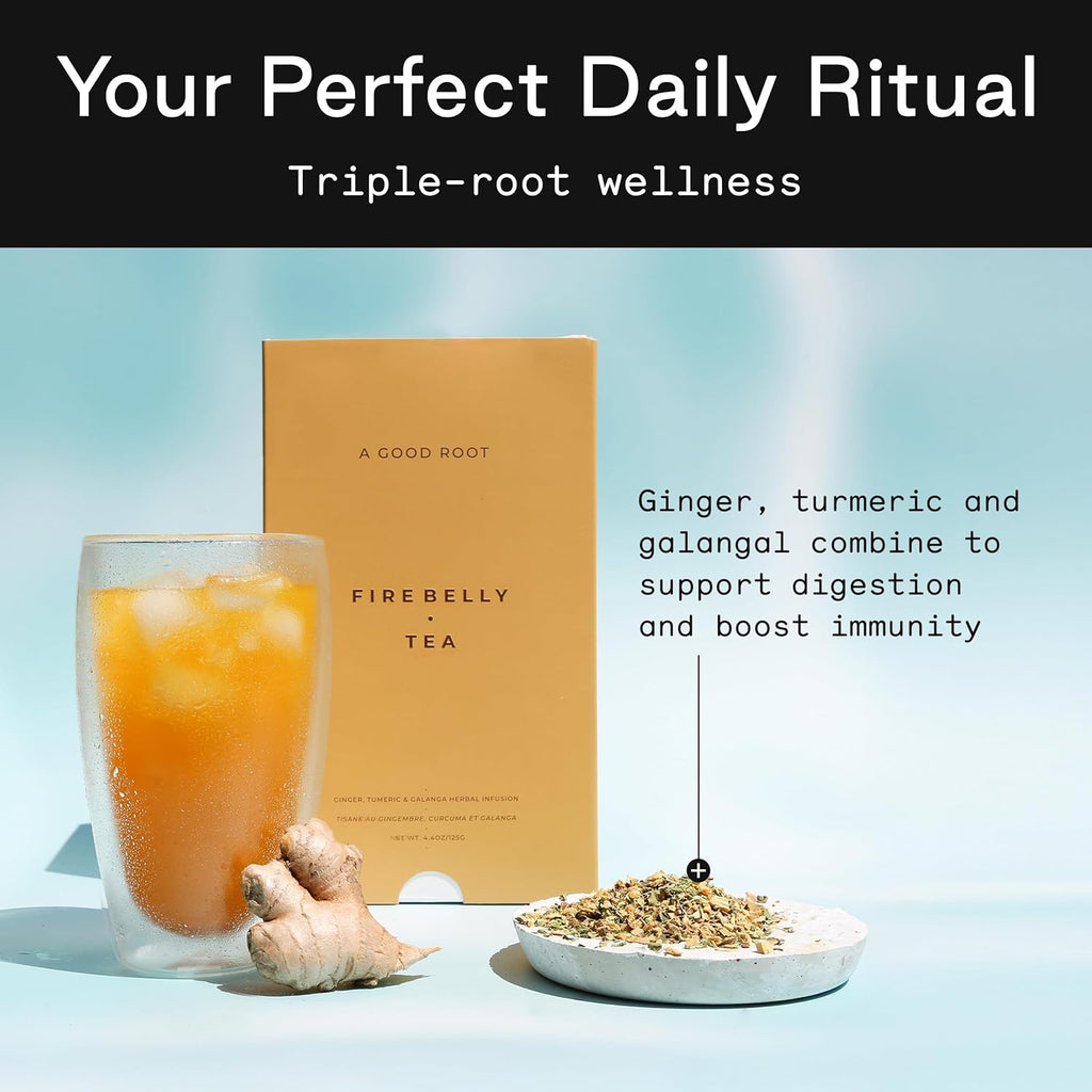 Firebelly Tea A Good Root, Organic Ginger, Turmeric & Galangal Tea, Herbal Loose Leaf Blend, Caffeine Free, Spicy Warming Tea for Digestion & Daily Wellness, 4.4oz