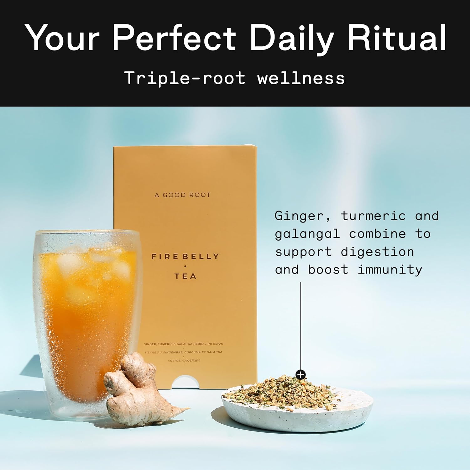 Firebelly Tea A Good Root, Organic Ginger, Turmeric & Galangal Tea, Herbal Loose Leaf Blend, Caffeine Free, Spicy Warming Tea for Digestion & Daily Wellness, 4.4oz