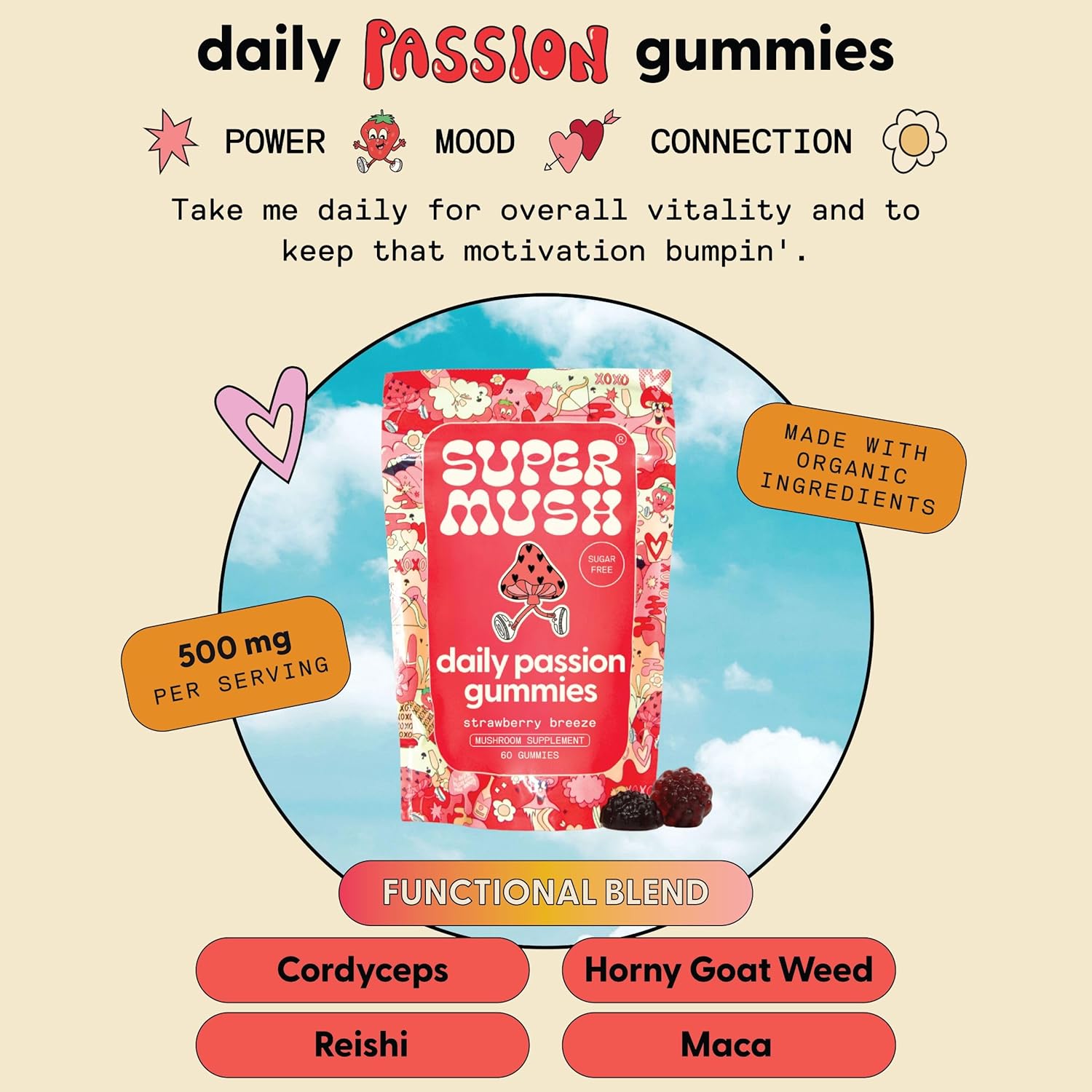 Horny Goat Weed Gummies - Horny Goatweed for Men & Women with Cordyceps, Reishi & Maca Root - Maximize Blood Flow, Ignite Feel-Good Vibes & Lasting Energy