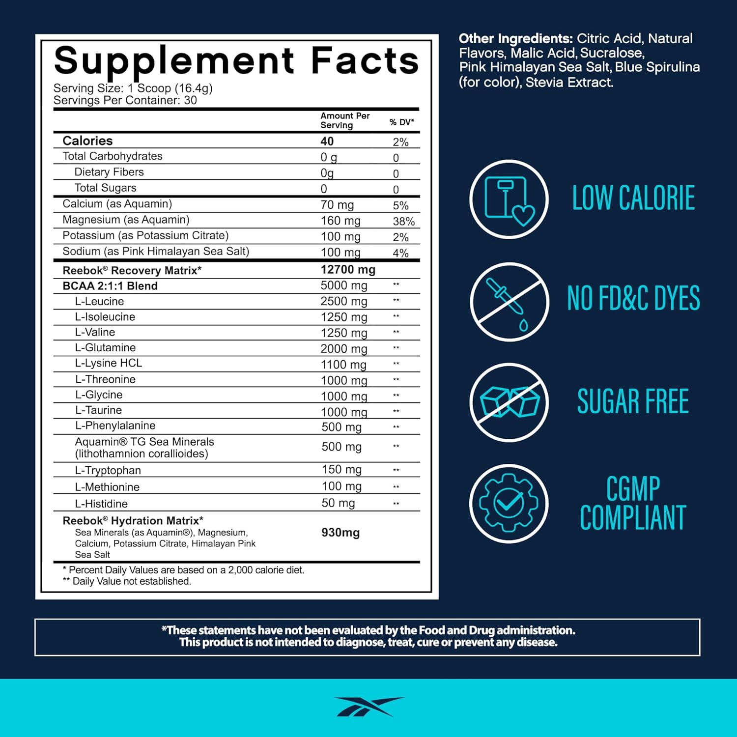 Reebok REECover Amino Acids + Electrolytes | 8g EAAs, 5g BCAAs, Hydration Matrix | Muscle Recovery, Strength | Post-Workout Support | 30 Servings | Rocket Moon Pop