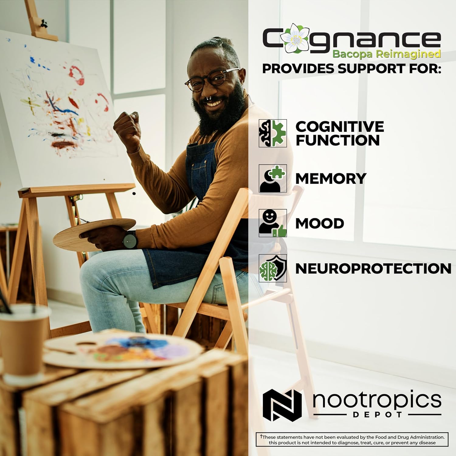 Nootropics Depot Cognance Enhanced Bacopa Capsules | 100mg | 10% Ebelin Lactone | Bacopa monnieri | Mood, Memory, & 5-HT2A Activation, 60 Count (Pack of 1)