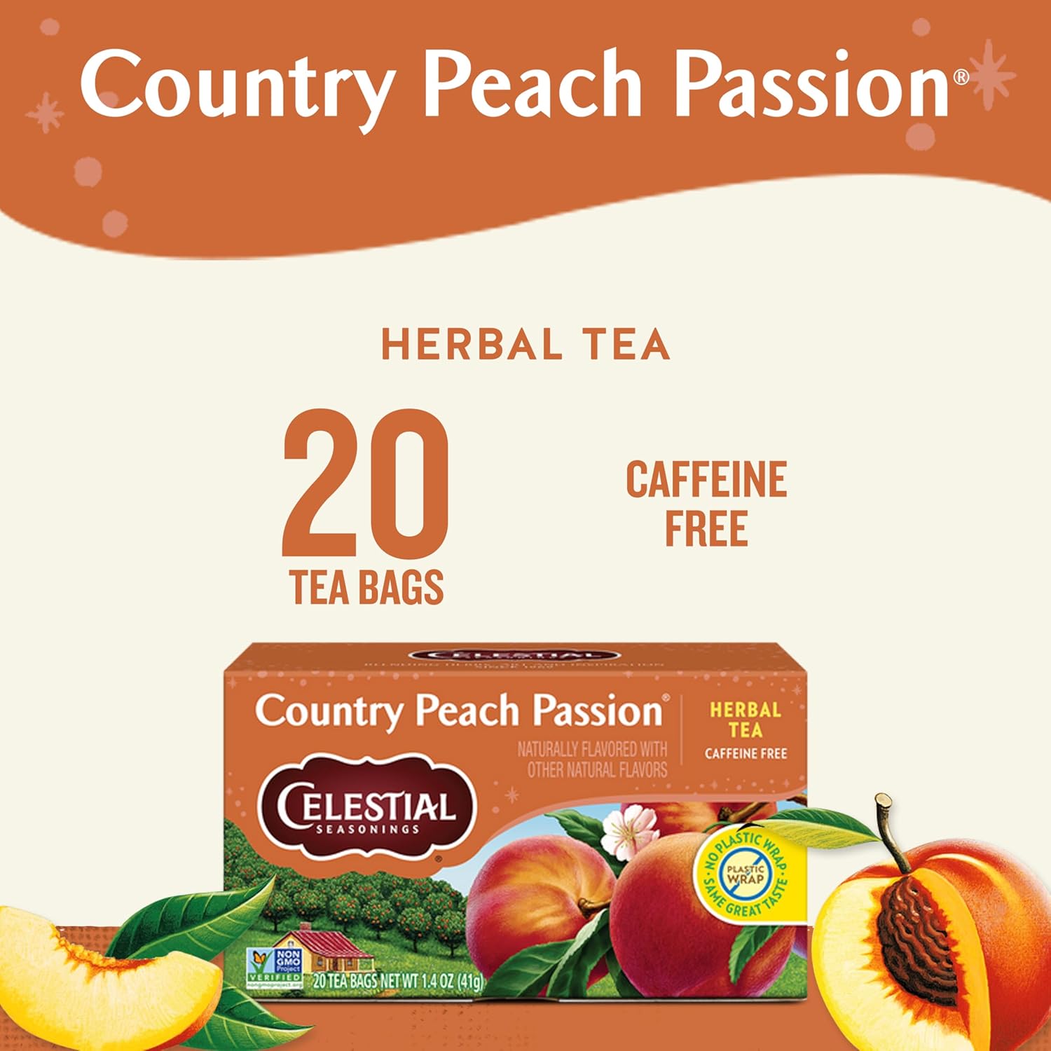 Celestial Seasonings Country Peach Passion Herbal Tea, 20 Tea Bags Box (Pack of 2)