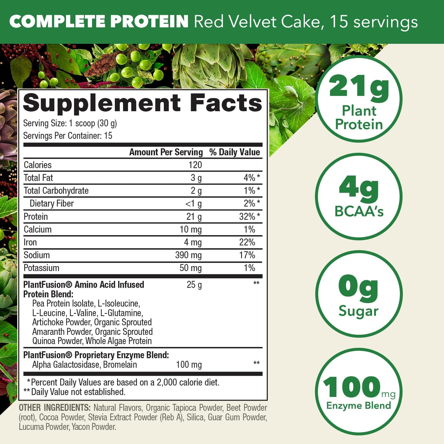 PlantFusion Complete Vegan Protein Powder - Plant Based Protein Powder With BCAAs, Digestive Enzymes and Pea Protein - Keto, Gluten Free, Soy Free, Non-Dairy, No Sugar, Non-GMO - Red Velvet 1 lb