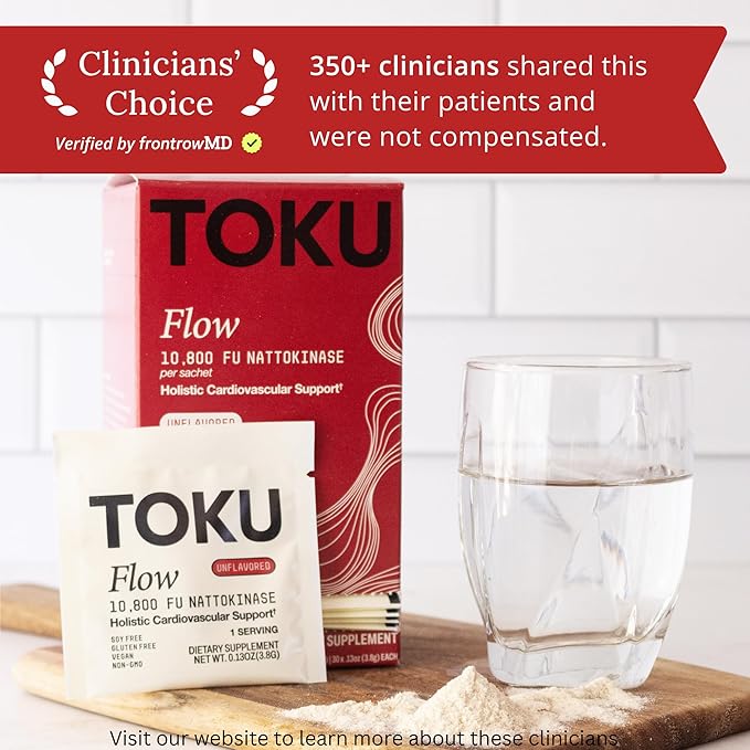 Toku Nattokinase 10,800 FU Supplement with Vitamin K2 MK7 & Oat Beta Glucan, Daily Circulation Support Powder, Plant-Based Drink Mix, Soy-Free, 30 Single-Serve Packets