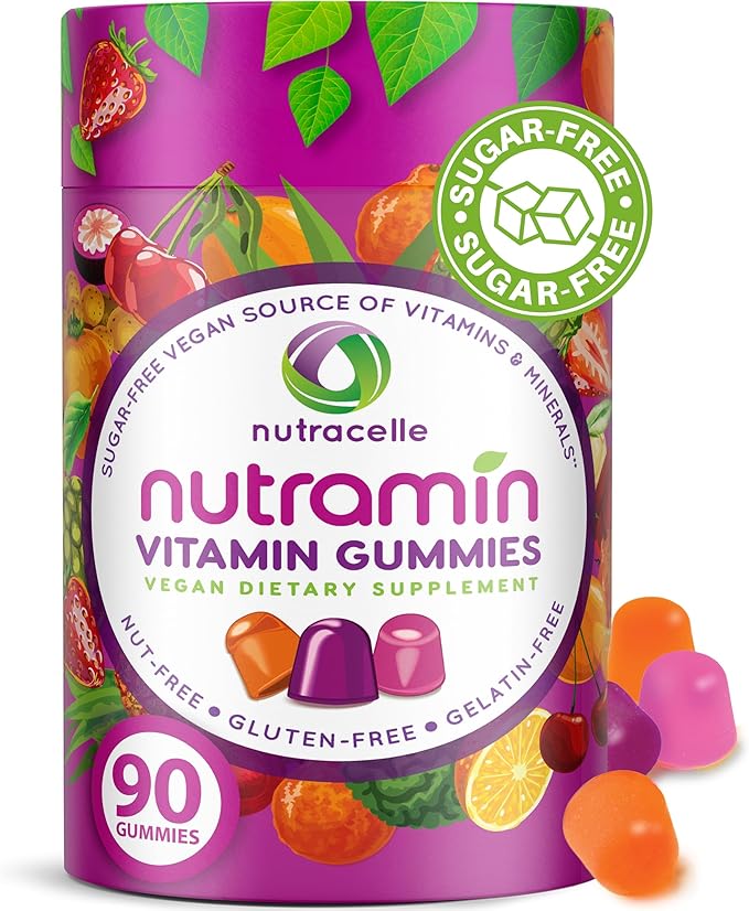 NUTRAMIN Daily Vegan Keto Multivitamin Gummies Non-GMO Natural Vitamin C, D + Zinc for Immunity, Plant-Based, Sugar-Free, Nut-Free, Gluten-Free, Biotin, Vitamin A, B, B6, B12 & More 45 Days (90 Count)