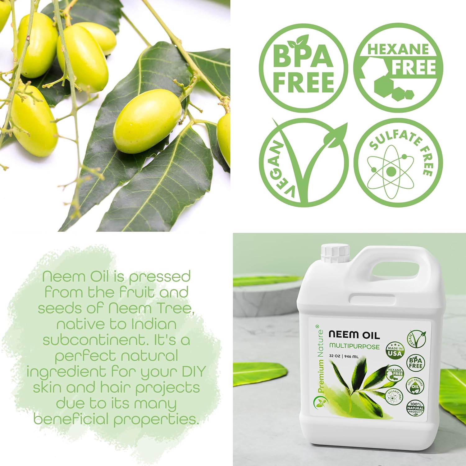 Organic Neem Oil for Skin and Hair Need Oil 100% Pure Cold Pressed for Essential Oil Mixing Neem Oils for Plants Neem Cake Massage Oil Neems Spray for Indoor Plants 32 oz