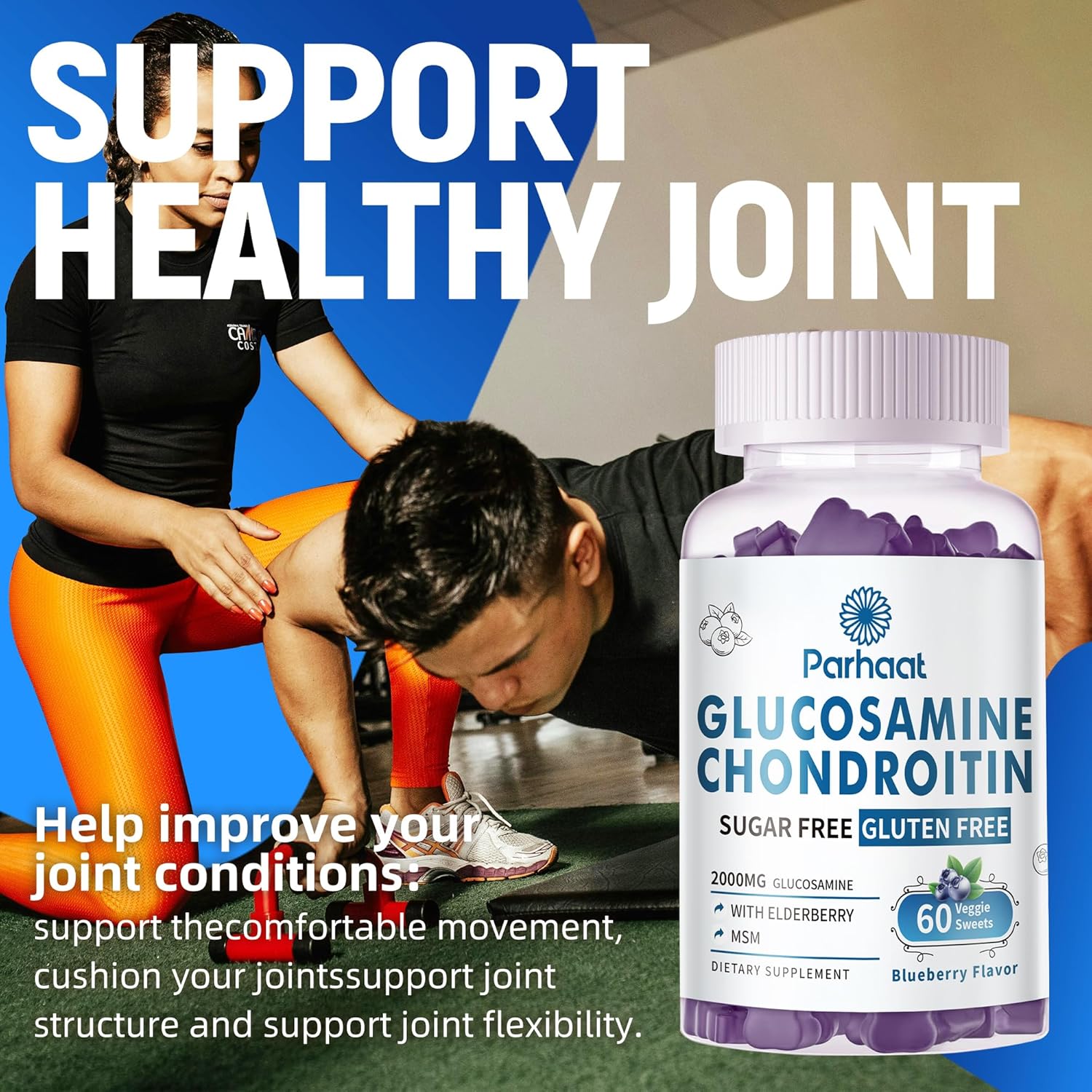 Glucosamine Chondroitin Gummies with MSM & Elderberry Extra Strength - Joint Support, Antioxidant Immune Support Supplement for Adults, Men & Women.Blueberry