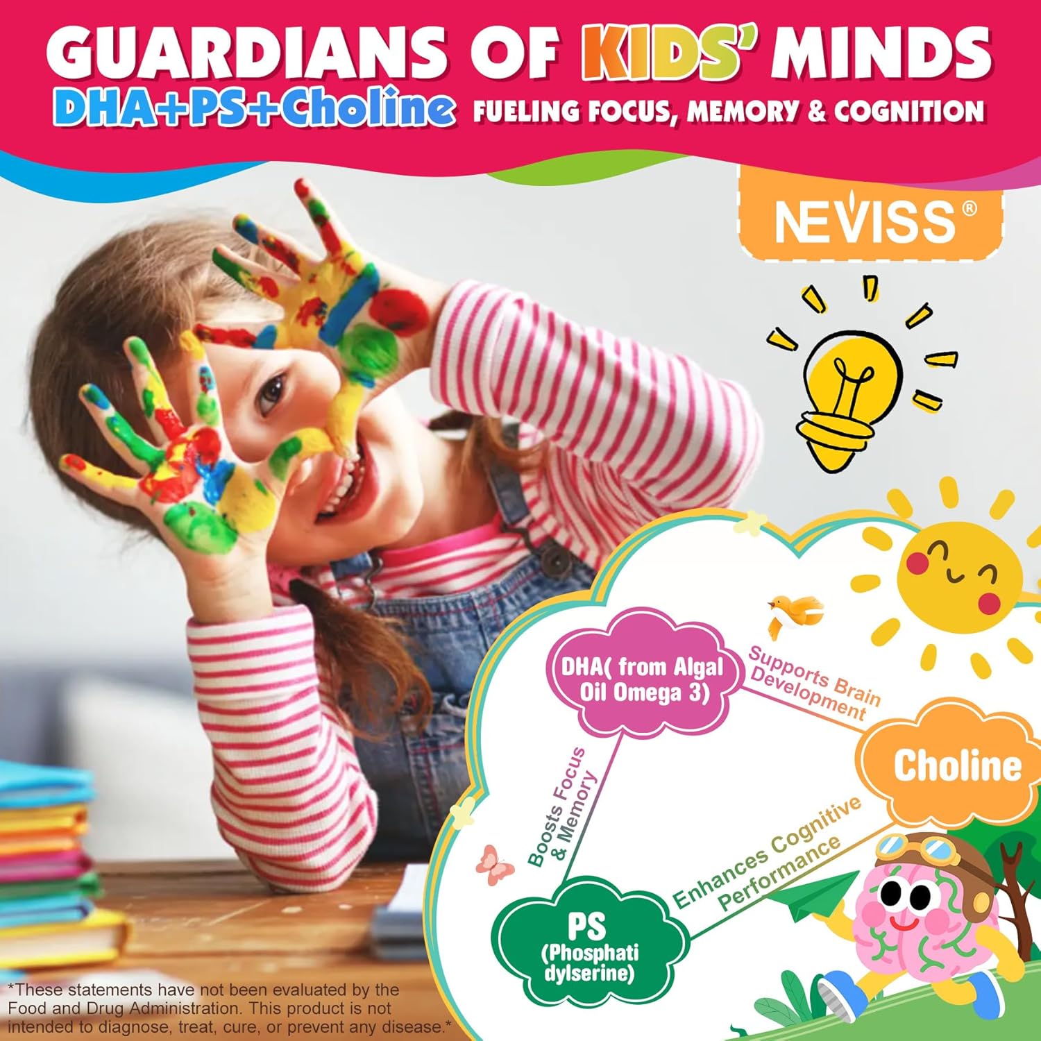 NEVISS Multivitamin for Kids Teen Soft Chews, Vitamin Gummies w/Omega 3 DHA, Calcium, Choline, Methyl B12 D3 K2 Folate & B Complex for Children's Brain, Bone, Immune and Healthy Growth, 60 Day Supply