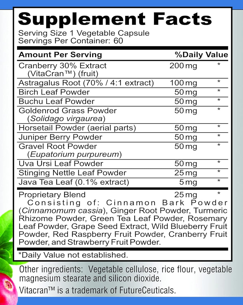 Herbal Kidney Cleanse with Cranberry Extract, Astralagus - 21 Fruits & Herbs - Detox & Cleanse Urinary Tract & Bladder Health, Kidney Support, 60 Vegan Capsules