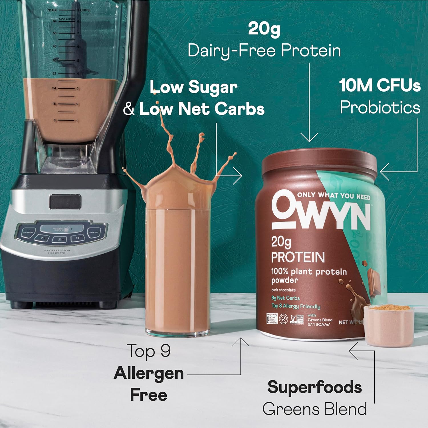 OWYN Only What You Need Plant-Based Protein Powder, Dark Chocolate, 1.17 lbs