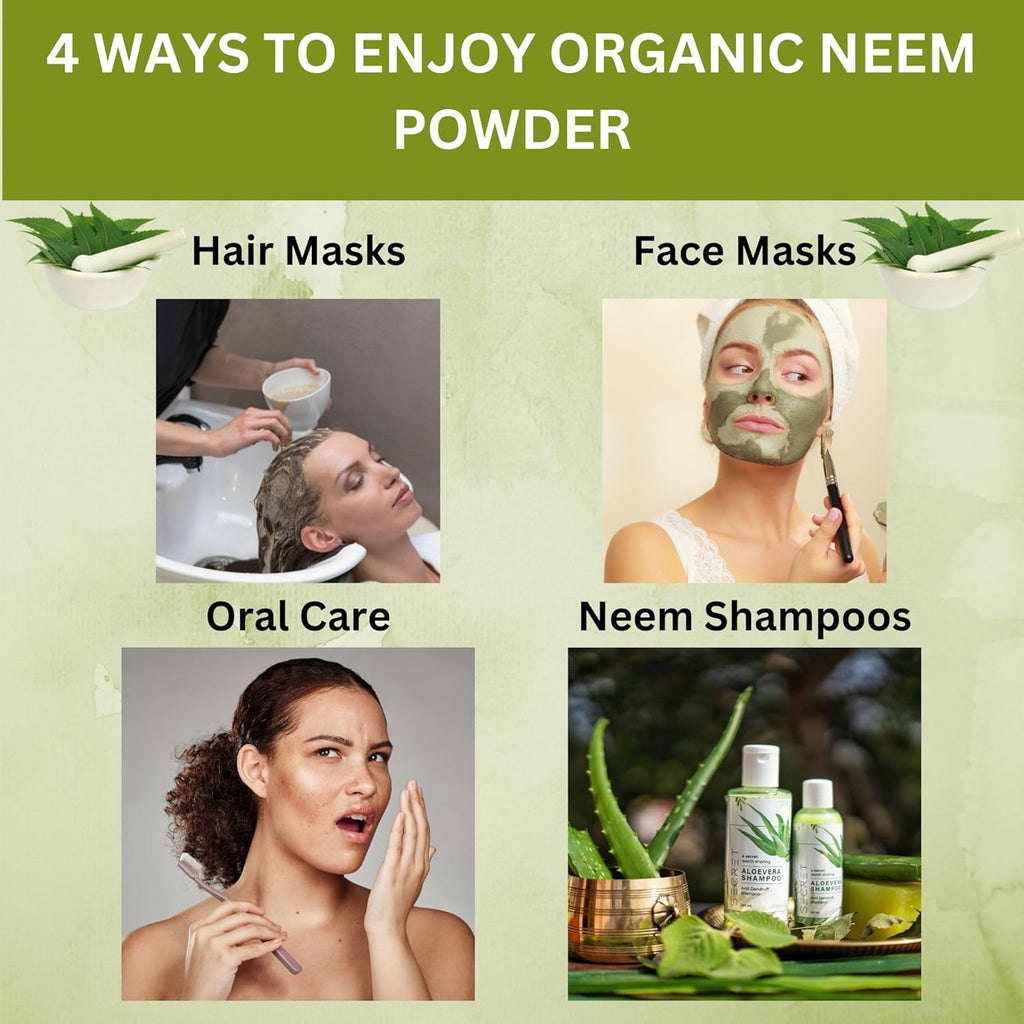 Neem Powder – 4 oz. - Certified USDA Organic -Non-GMO - Fresh Dried Neem Leaves Powder for Healthy Hair and Skin - Azadirachta Indica Ayurvedic Herb for Overall Wellbeing