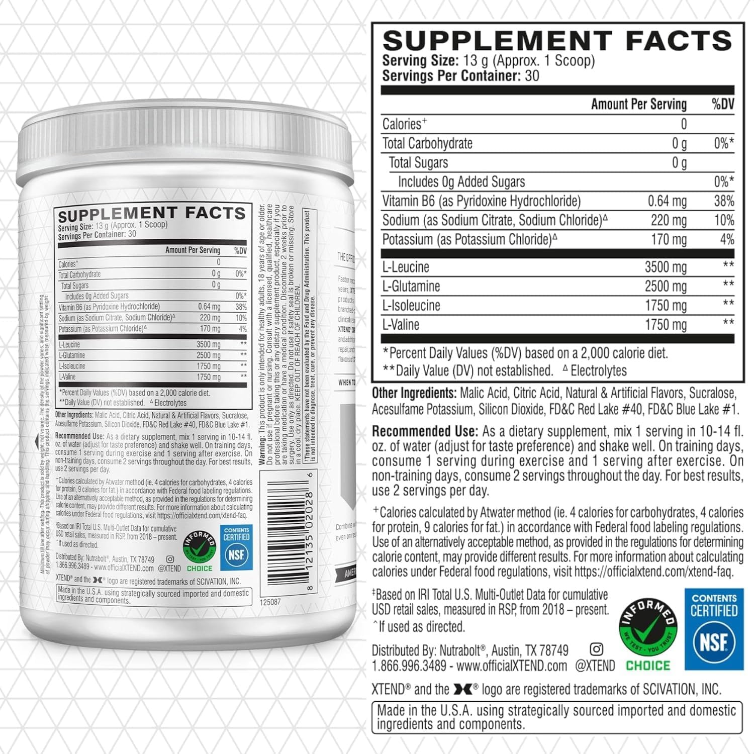 Original BCAA Powder 7g BCAA and 2.5g L-Glutamine, Sugar Free Post Workout Muscle Recovery Drink with Amino Acids for Men & Women, 30 Servings