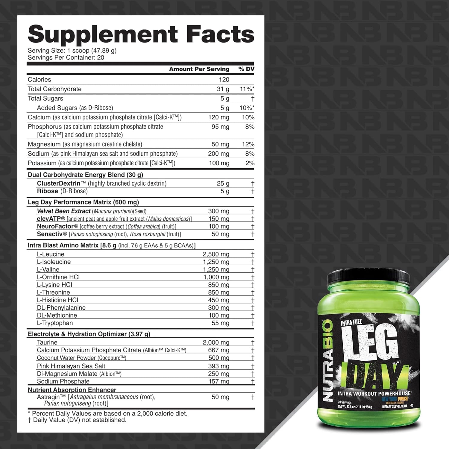 NutraBio Leg Day Intra Workout Powder – Advanced Carb Supplement with Cluster Dextrin & Electrolytes – Carb Powder with EAAs/BCAAs – Cyclic Dextrin for Performance – New York Punch, 20 Servings