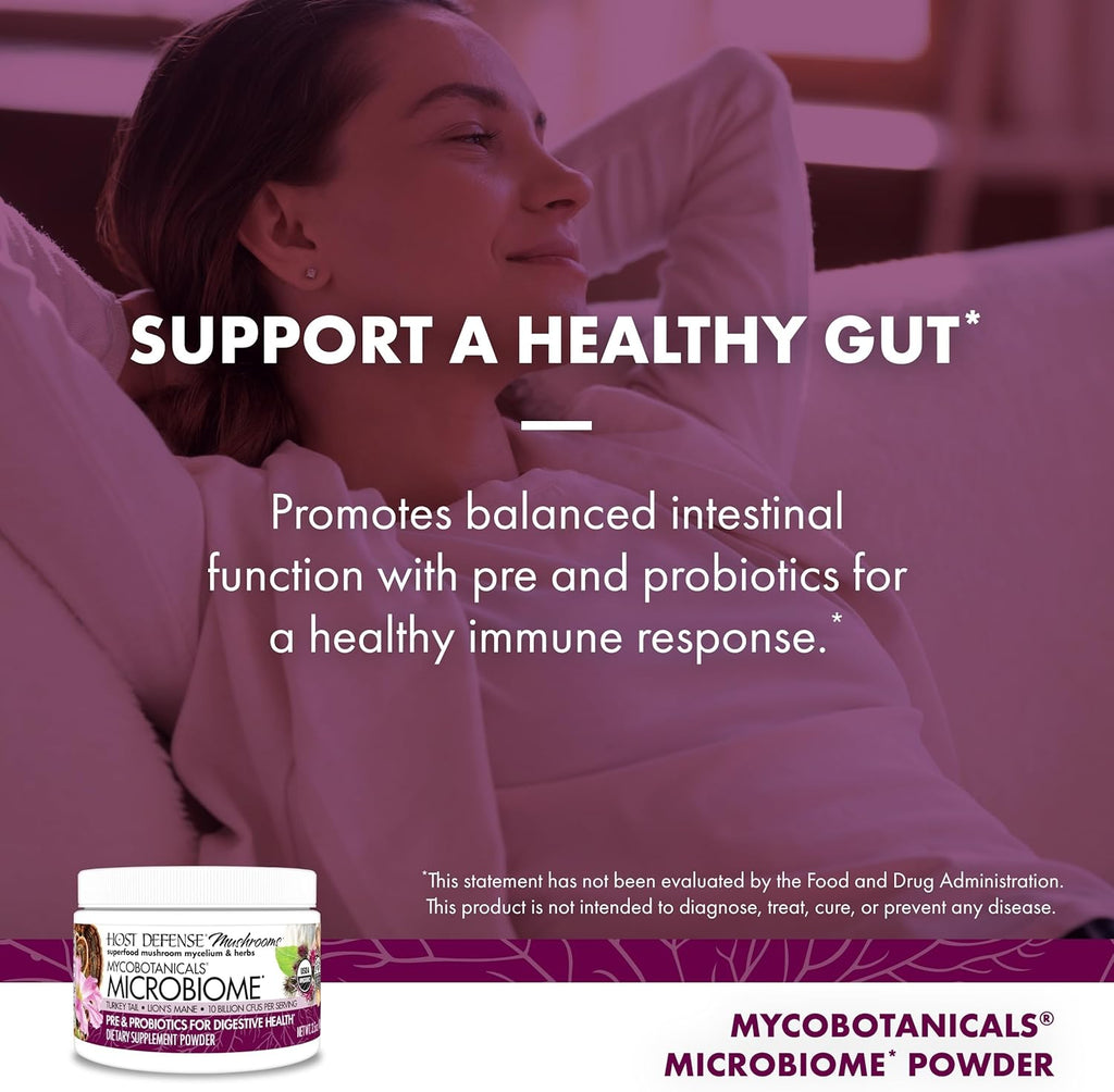 Host Defense MycoBotanicals Microbiome* Powder - Digestive & Immune Health Support Supplement - Gut Health Supplement with Turkey Tail, Lion's Mane & Reishi - 3.5 oz (33 Servings)*