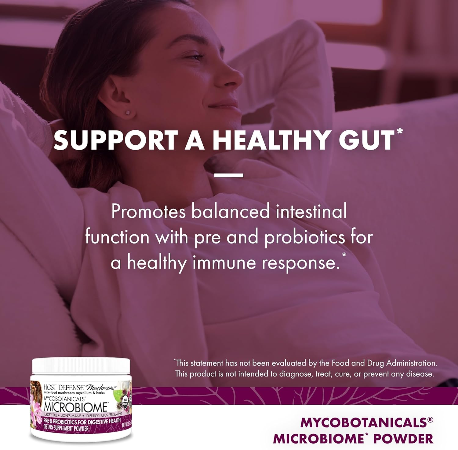Host Defense MycoBotanicals Microbiome* Powder - Digestive & Immune Health Support Supplement - Gut Health Supplement with Turkey Tail, Lion's Mane & Reishi - 3.5 oz (33 Servings)*