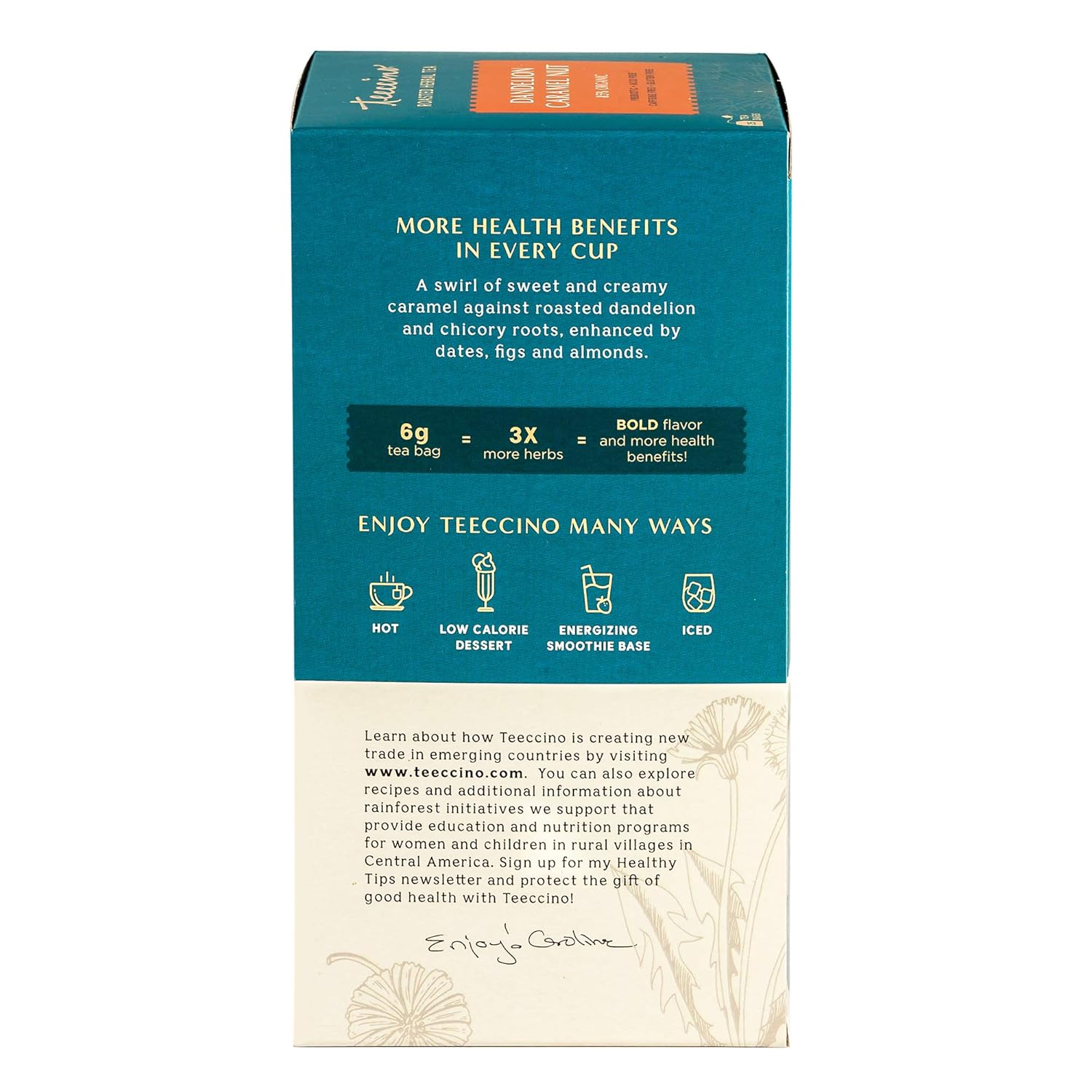 Teeccino Dandelion Caramel Nut Tea - Caffeine Free, Roasted Herbal Tea with Prebiotics, 3x More Herbs than Regular Tea Bags, Gluten Free - 25 Tea Bags (Pack of 3)