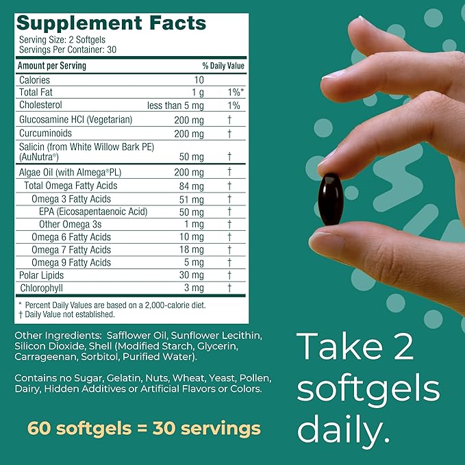 Iwi Life Joint Omega-3, 60 Softgels (30 Servings), Plant-Based Algae Omega-3 with Glucosamine, Mobility Support Dietary Supplement, Krill & Fish Oil Alternative, No Fishy Aftertaste
