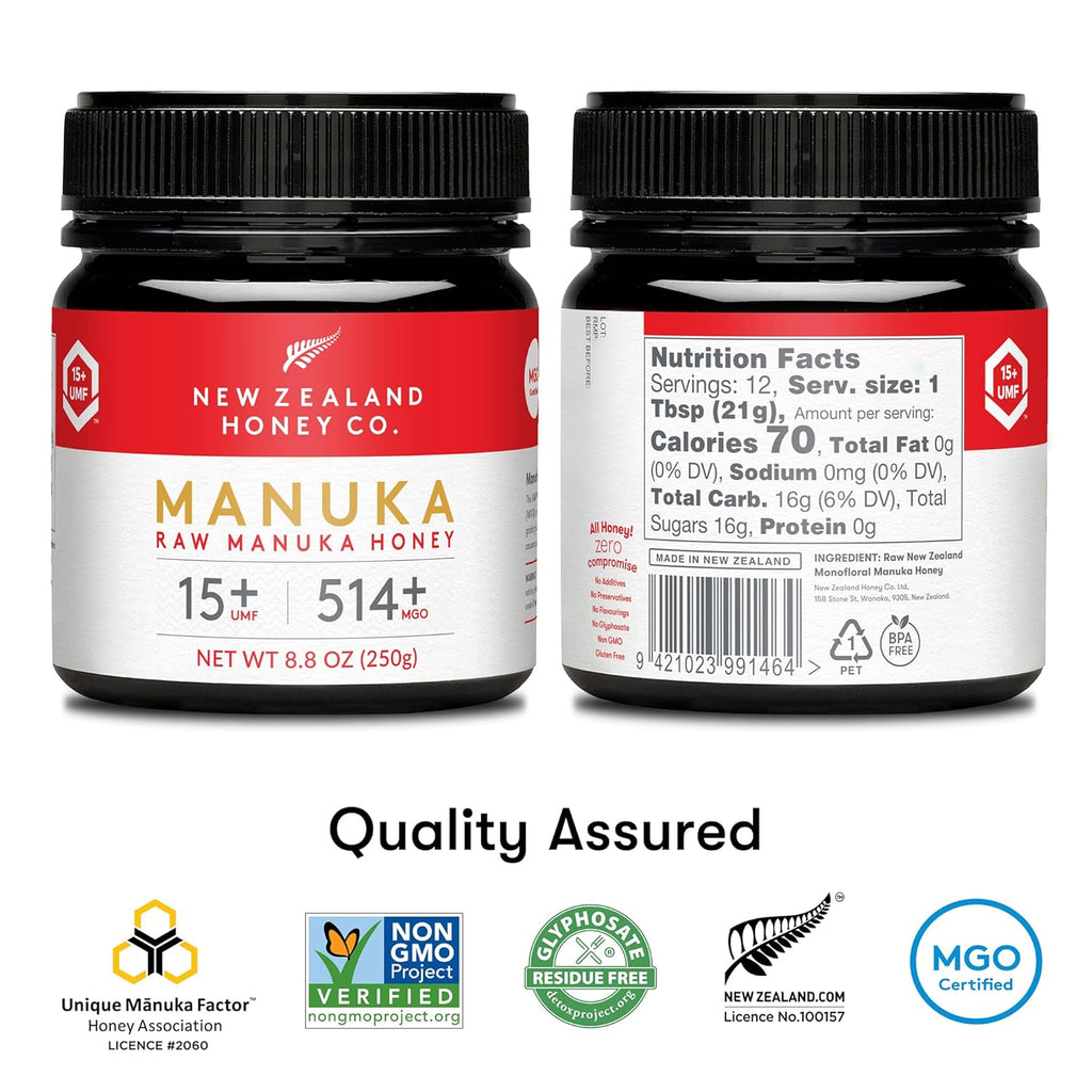 New Zealand Honey Co. Manuka Honey UMF 15+ | MGO 514+ 8.8 oz & Cough Drop MGO 263+ 16 count