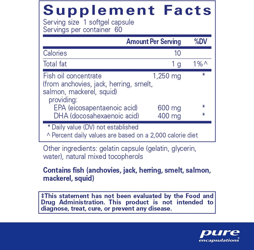 Pure Encapsulations O.N.E. Omega - Fish Oil Supplement for Heart Health, Joints, Skin, Eyes, and Cognition* - Fish Oil Concentrate with EPA and DHA - 60 Softgel Capsules