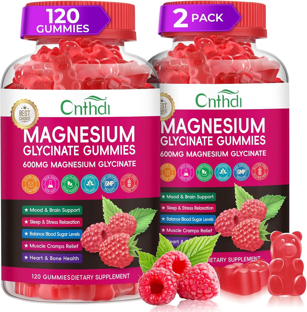 Magnesium Glycinate Gummies 600mg, High Absorption Magnesium Gummies with L-Threonate, Calcium, Vitamin B6, D3, Sugar Free Chews for Men & Women Relaxation, Stress Relief, Night Rest