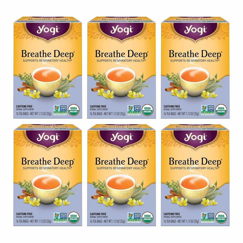 Yogi Tea Breathe Deep Tea - 16 Tea Bags per Pack (6 Packs) - Organic Respiratory Tea - Supports Respiratory Health - Includes Licorice Root, Eucalyptus Leaf, Ginger Root & Cinnamon Bark