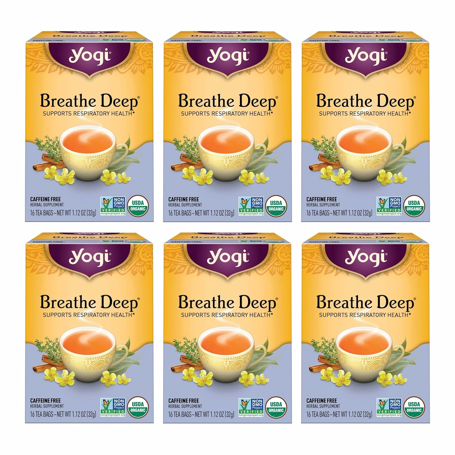 Yogi Tea Breathe Deep Tea - 16 Tea Bags per Pack (6 Packs) - Organic Respiratory Tea - Supports Respiratory Health - Includes Licorice Root, Eucalyptus Leaf, Ginger Root & Cinnamon Bark