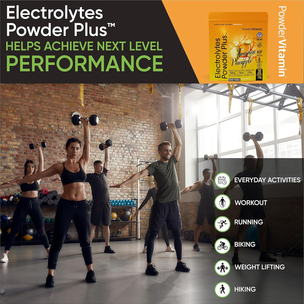 PowderVitamin Electrolytes Powder Plus (20 Servings) Tangerine Pineapple Electrolyte Powder Zero Calorie Keto,0Sugar,No Maltodextrin,1000mg Potassium,120mg Calcium,120mg Magnesium, Pink Himalayan Salt