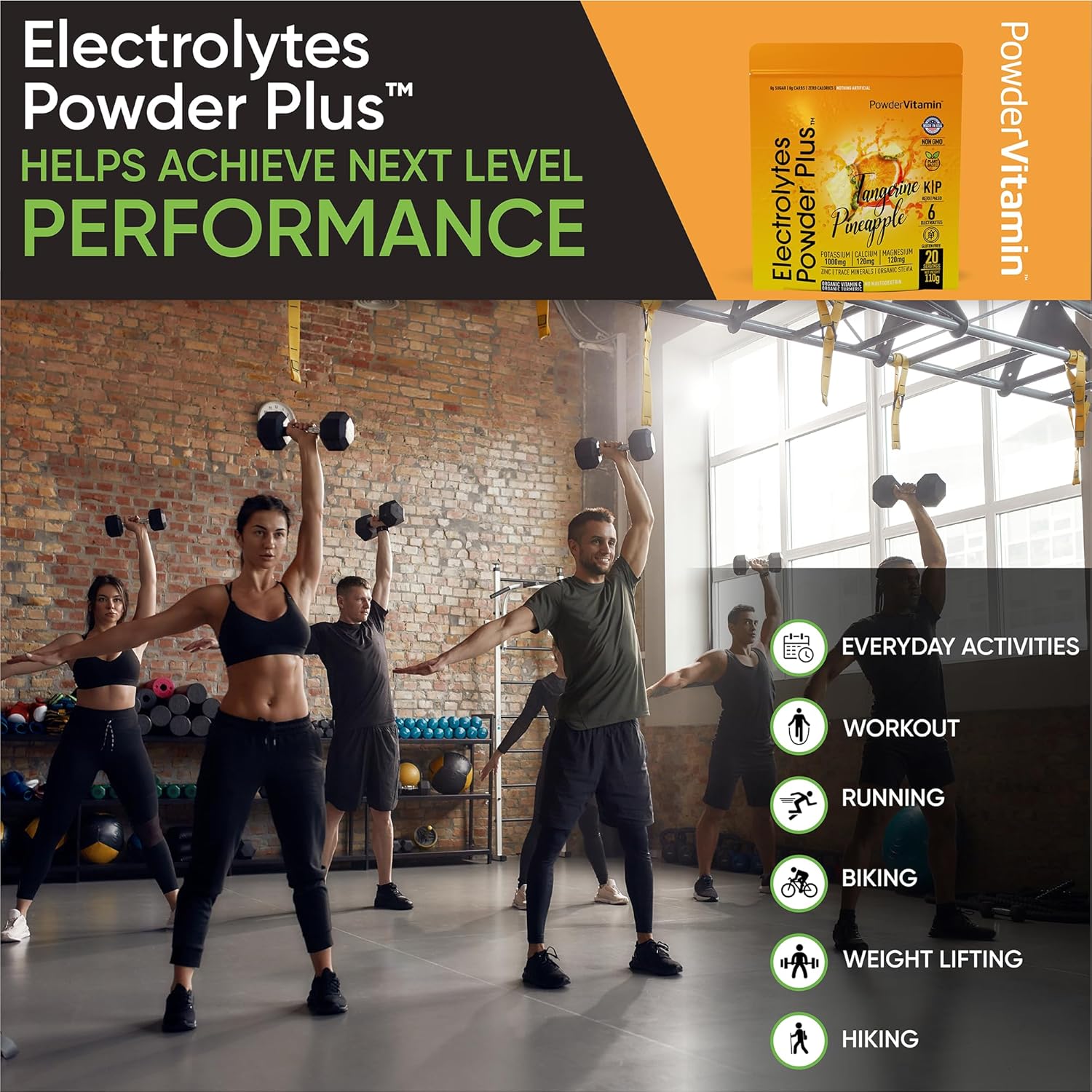 PowderVitamin Electrolytes Powder Plus (20 Servings) Tangerine Pineapple Electrolyte Powder Zero Calorie Keto,0Sugar,No Maltodextrin,1000mg Potassium,120mg Calcium,120mg Magnesium, Pink Himalayan Salt