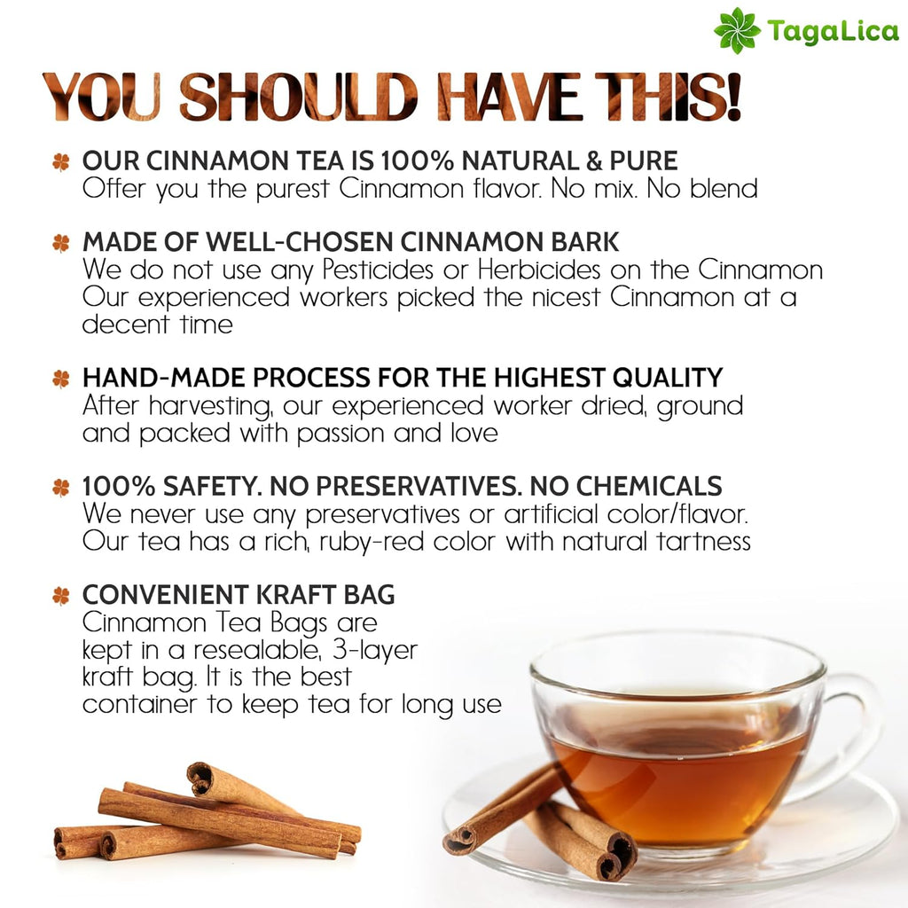 Tagalica 16 Cinnamon Tea Bags - 100% Natural & Pure Cinnamon Stick Herbal Tea. No Sugar, No Caffeine, No Gluten, Vegan