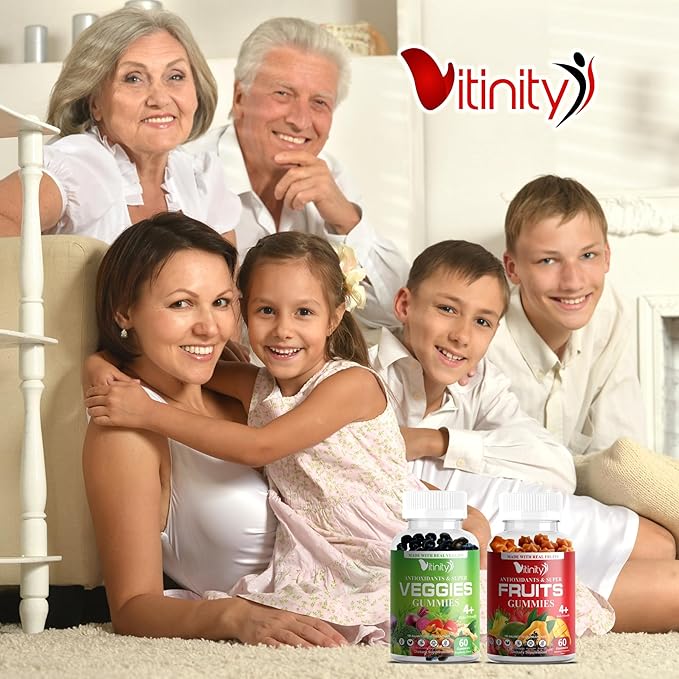 VITINITY Made with Real Fruit and Real Veggie Gummies - Superfood Vegetable Vitamin Supplement for Women,Men & Kids - with a Blend of Fruit and Greens for Daily Health (60-Day Supply)