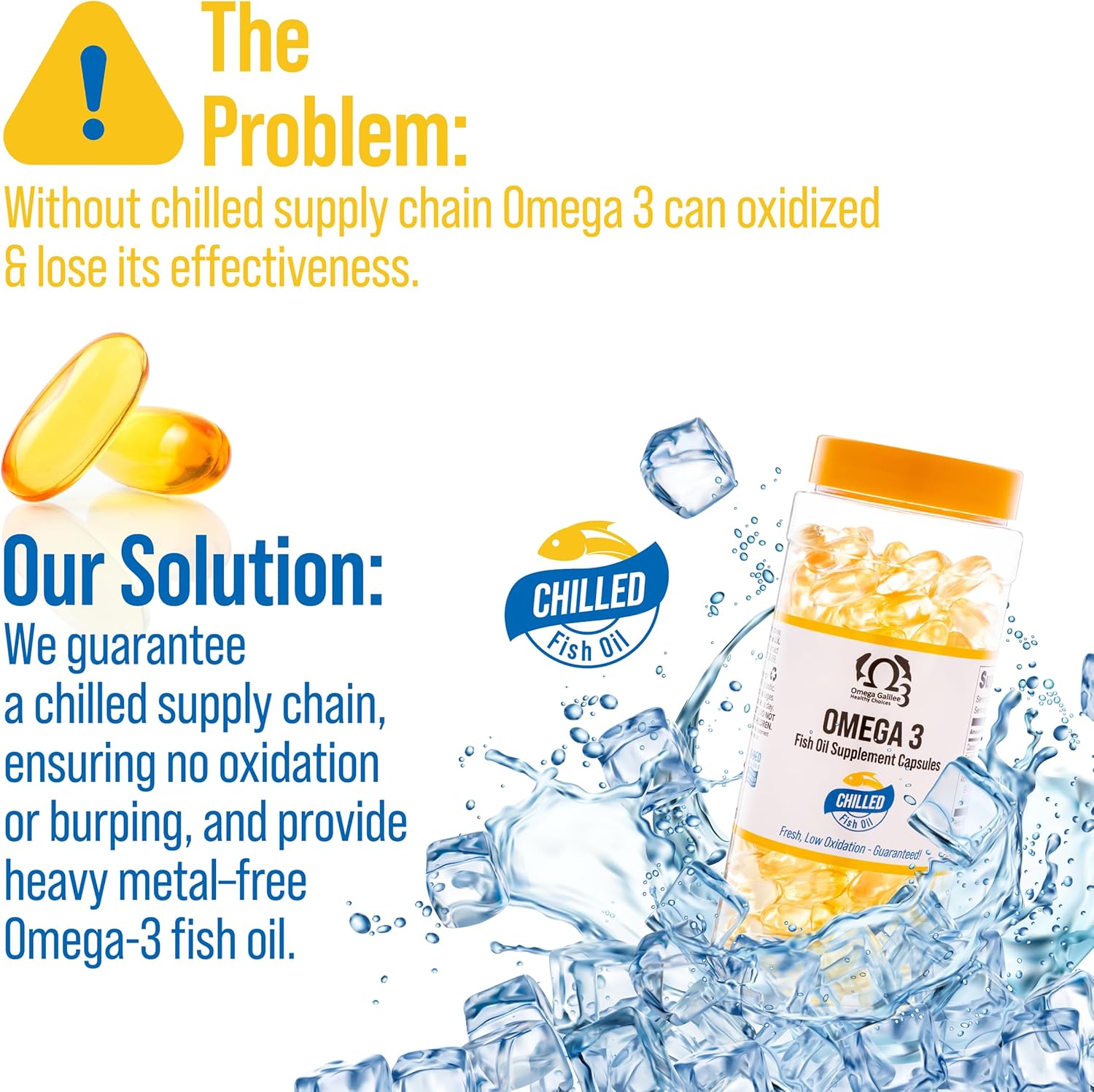 Chilled Triple Strength Omega 3 Fish Oil Supplement, We Solved The Omega 3 Oxidation Problem | Cold-Packed for Freshness & Potency – Heavy Metal Free EPA & DHA for Heart & Brain Support, 200 Softgels