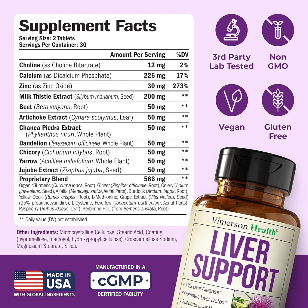 Liver Cleanse Detox & Repair Milk Thistle Supplement - 60 Tablets Herbal Liver Support - Choline, Artichoke Extract & Chicory. Dandelion Root Supplement to Promote Cellular Repair & Digestion - Vegan