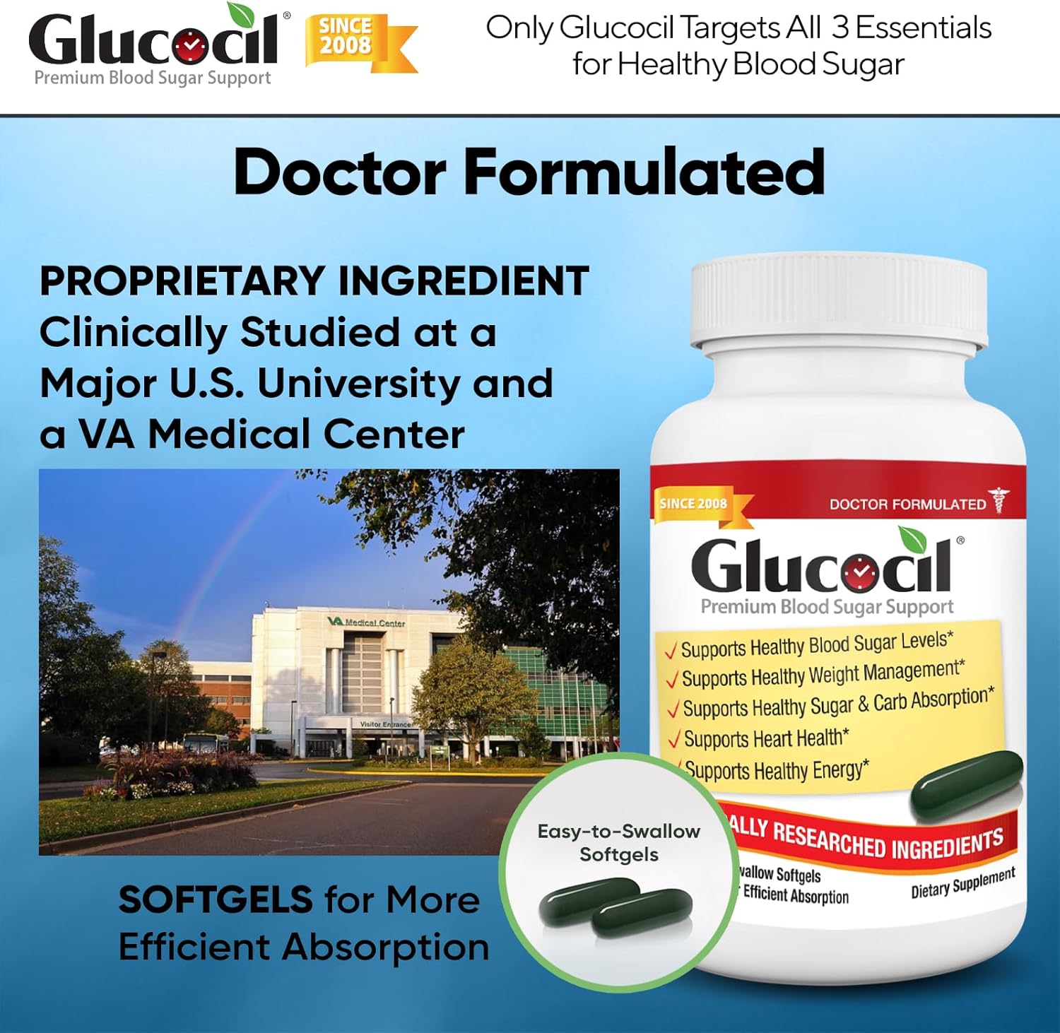 Glucocil – Softgels - Premium Blood Sugar Support - Over 2 Million Bottles Sold - Supports All 3 Blood Sugar Essentials - Since 2008, with Berberine, Proprietary Mulberry Leaf, and More, 2-Pack