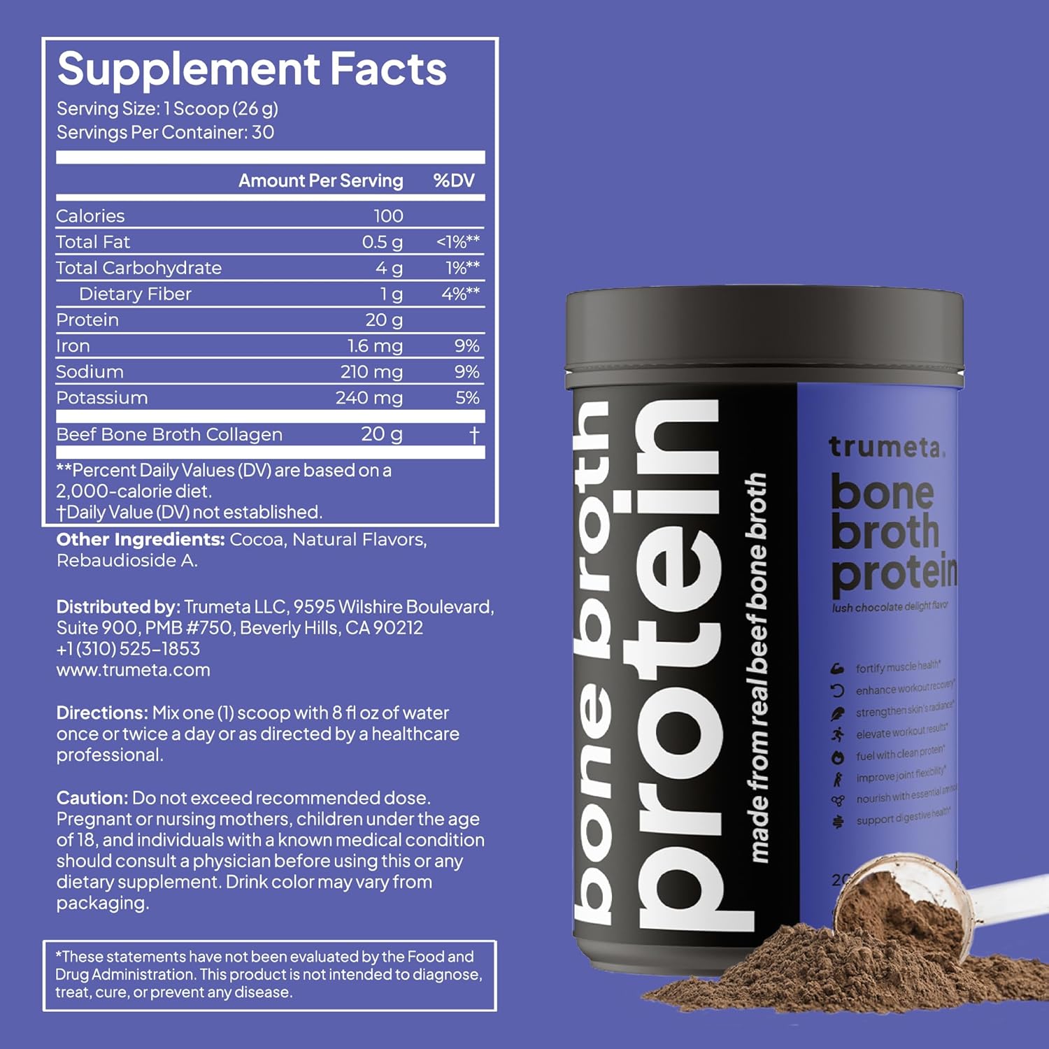 Beef Bone Broth Protein Powder - Purified Collagen Powder with 9 Amino Acids for Muscle and Skin Health - Rich Chocolate Flavor for a Tasty and Nutritious Experience