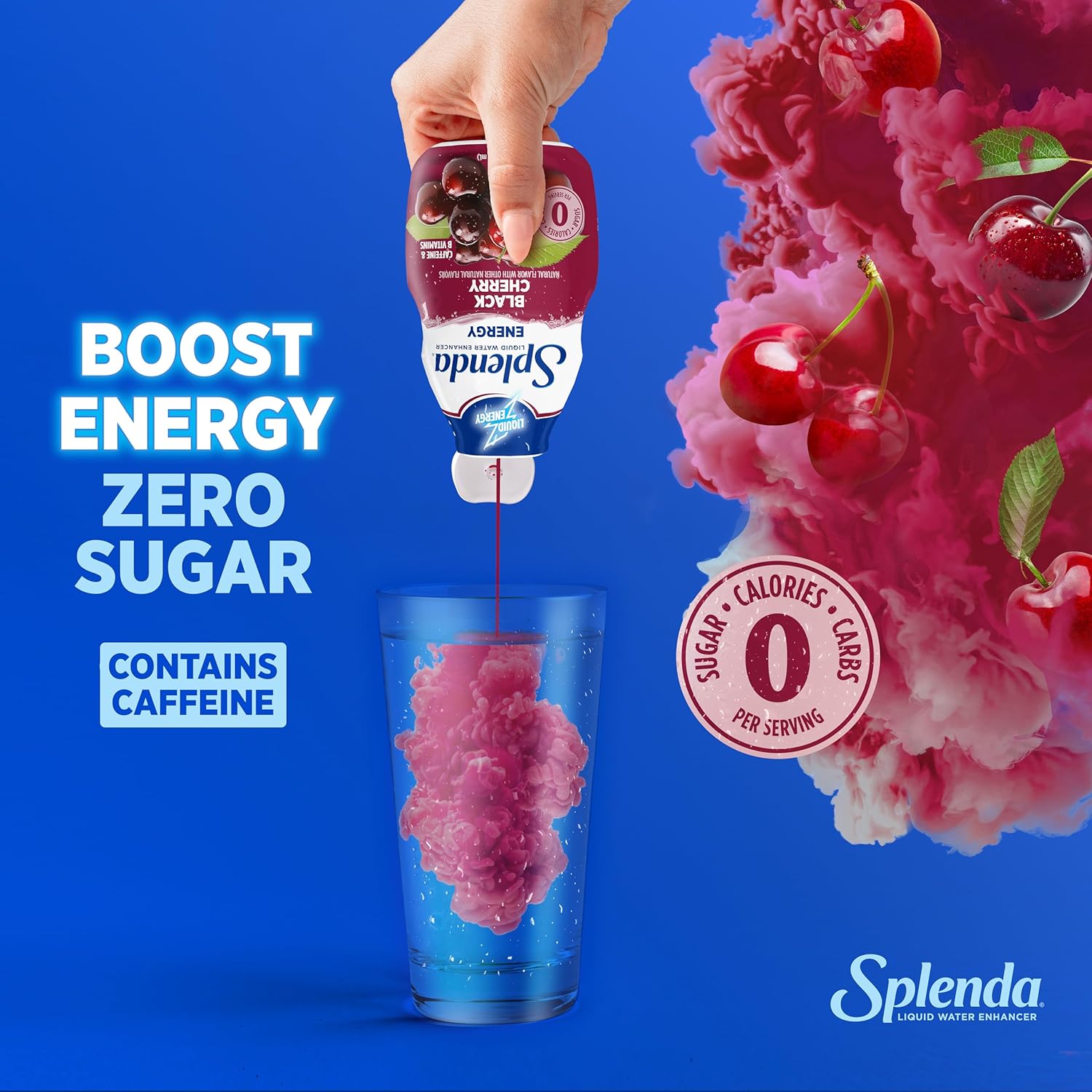 SPLENDA Energy Liquid Water Enhancer Drops, Sugar Free, Zero Calorie, Natural Flavor, Concentrated Drink Mix, 3.11 Fl Oz Each Bottle (Black Cherry, 2 Pack)