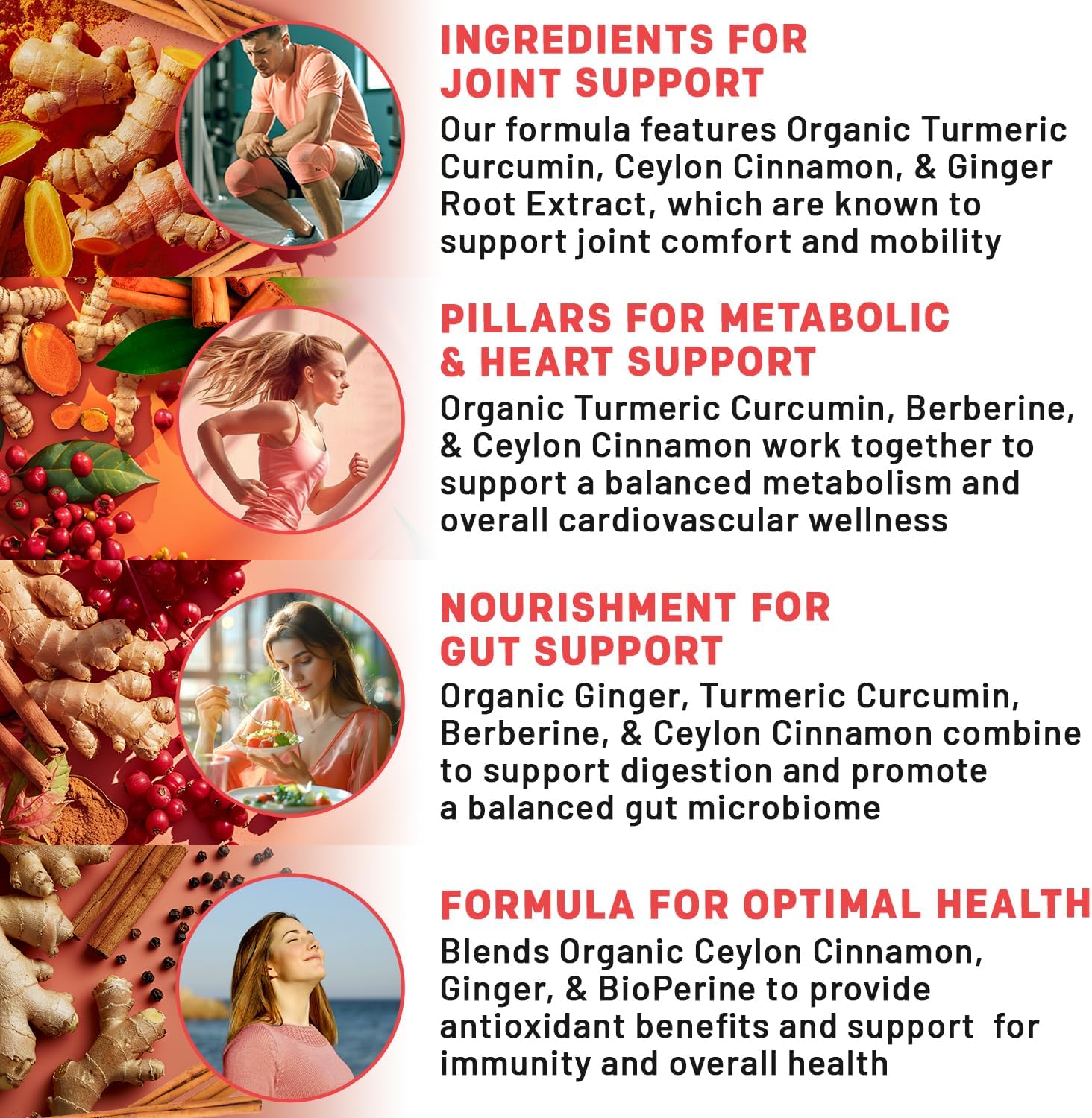 5-in-1 Organic Turmeric Curcumin Supplement (4210mg) with Berberine, Ceylon Cinnamon Bioperine and Ginger Supplements for Joint, Heart, Gut, & Metabolic Support (120 ct)