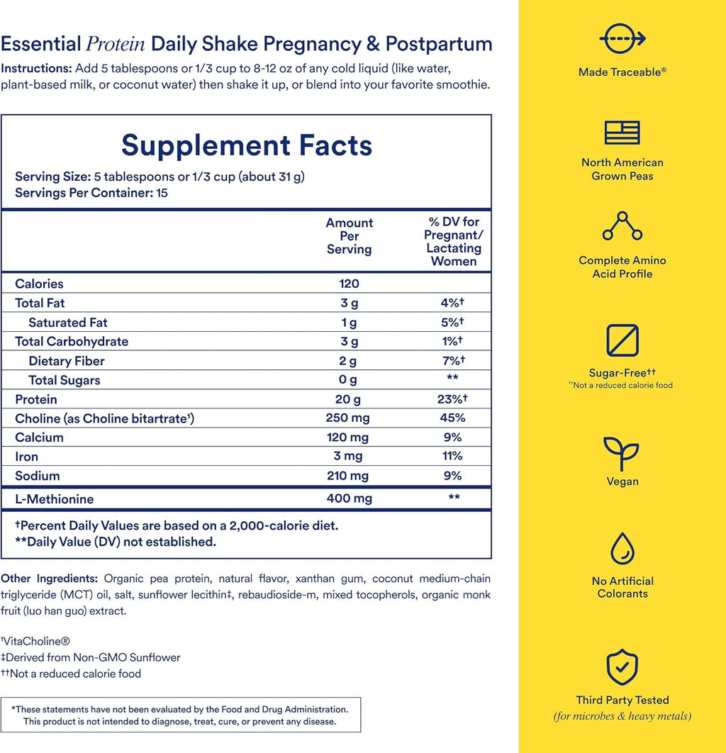 Ritual Prenatal Vegan Plant Based Protein Powder: Choline to Support Pregnancy, Postpartum, & Lactation, 20g Organic Pea Protein from Regenerative Farms in USA, Sugar Free†, Vanilla, 1 Lbs