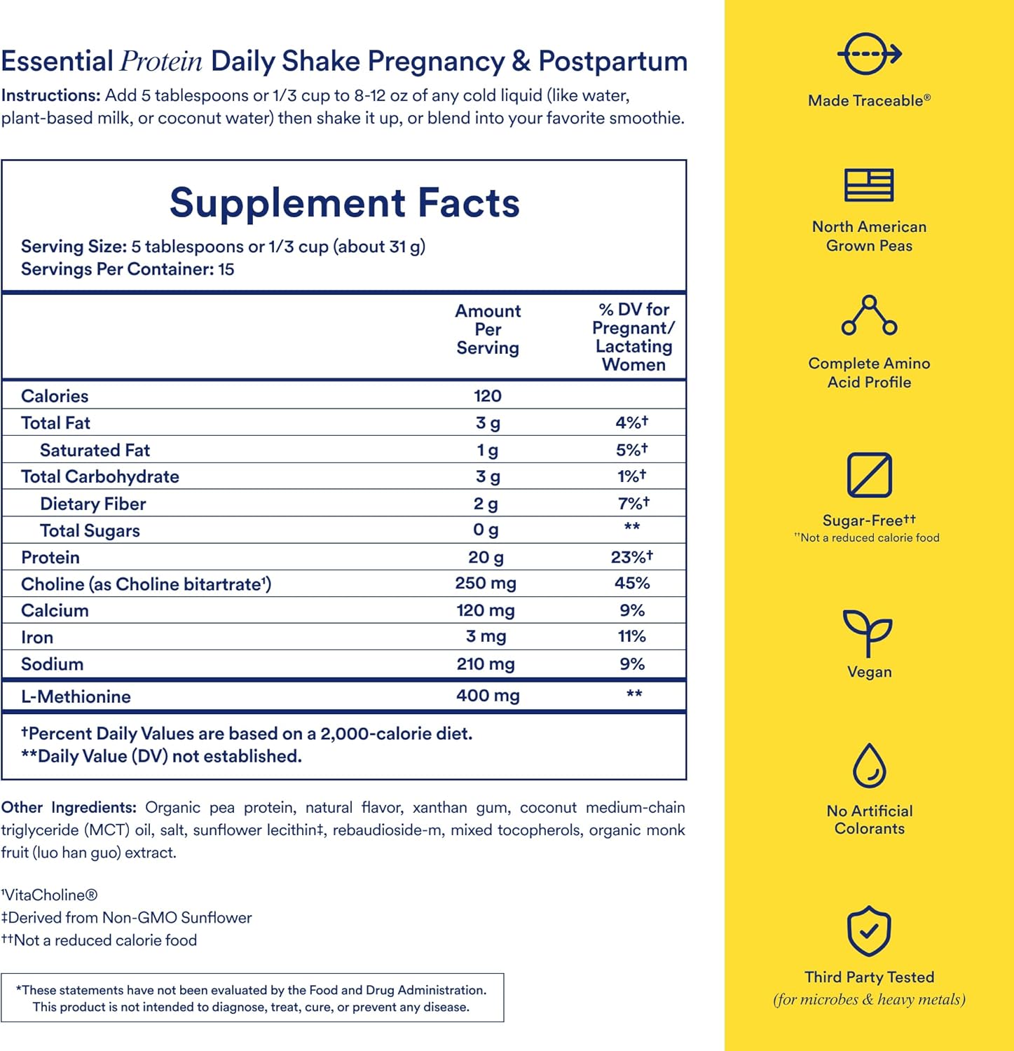 Ritual Prenatal Vegan Plant Based Protein Powder: Choline to Support Pregnancy, Postpartum, & Lactation, 20g Organic Pea Protein from Regenerative Farms in USA, Sugar Free†, Vanilla, 1 Lbs