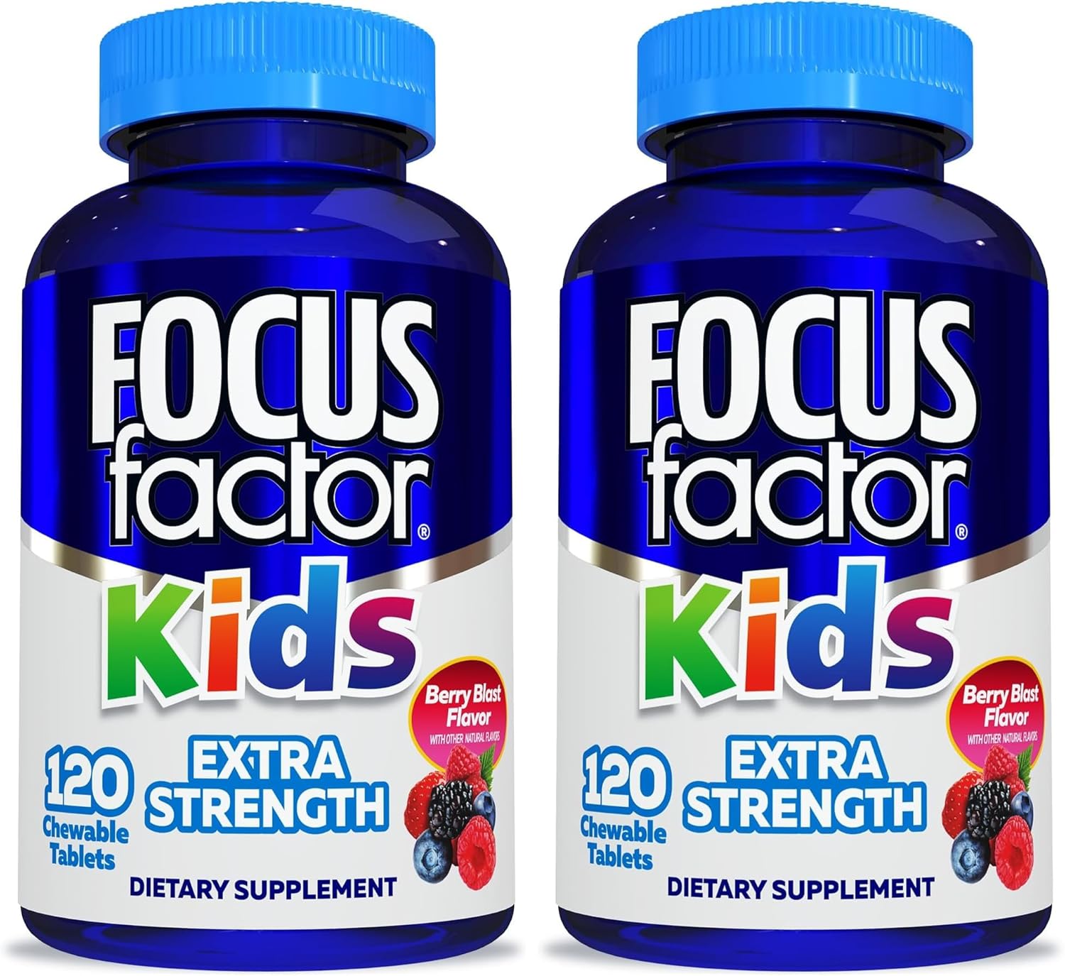 Focus Factor Kids Extra Strength Daily Chewable for Brain Health Support, 120 Count – Vitamins - Quality Formula – Gluten & Dairy Free Supplements for Children – No Artificial Sweetener (Pack of 2)